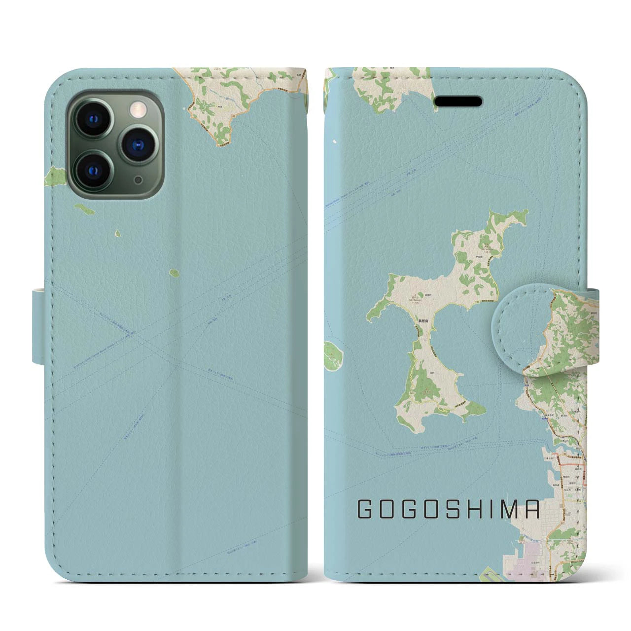 【興居島(愛媛県)】地図柄iPhoneケース(手帳タイプ)ナチュラル・iPhone 11 Pro 用