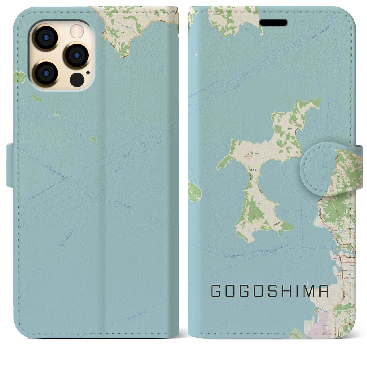 【興居島(愛媛県)】地図柄iPhoneケース(手帳タイプ)ナチュラル・iPhone 12 Pro Max 用