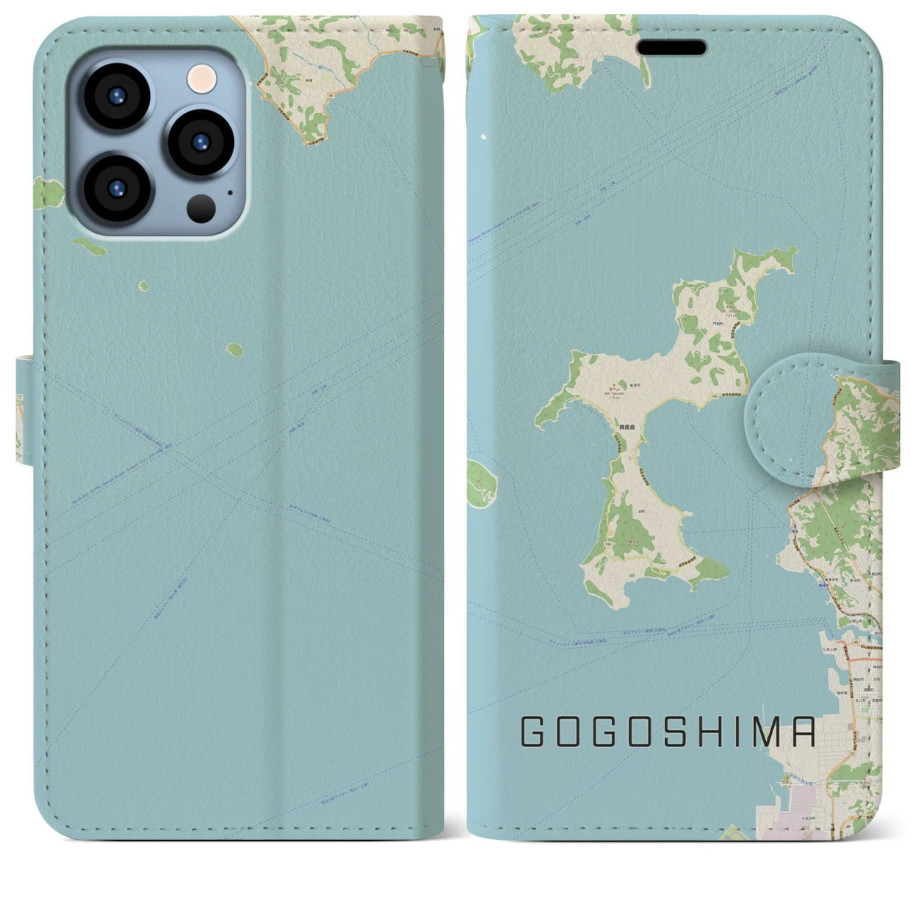 【興居島(愛媛県)】地図柄iPhoneケース(手帳タイプ)ナチュラル・iPhone 13 Pro Max 用