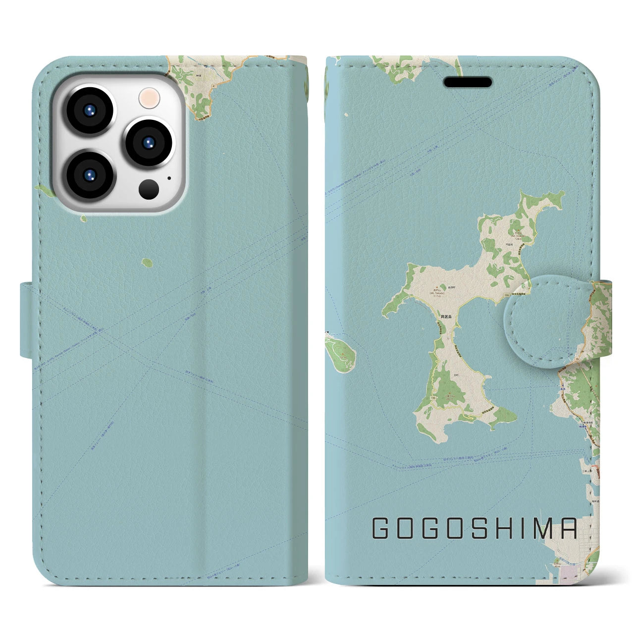【興居島(愛媛県)】地図柄iPhoneケース(手帳タイプ)ナチュラル・iPhone 13 Pro 用