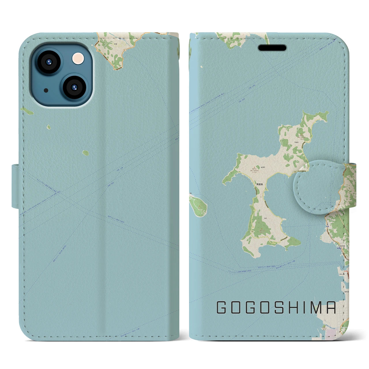 【興居島(愛媛県)】地図柄iPhoneケース(手帳タイプ)ナチュラル・iPhone 13 用