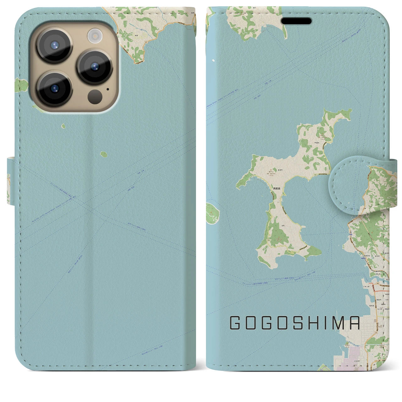 【興居島(愛媛県)】地図柄iPhoneケース(手帳タイプ)ナチュラル・iPhone 14 Pro Max 用