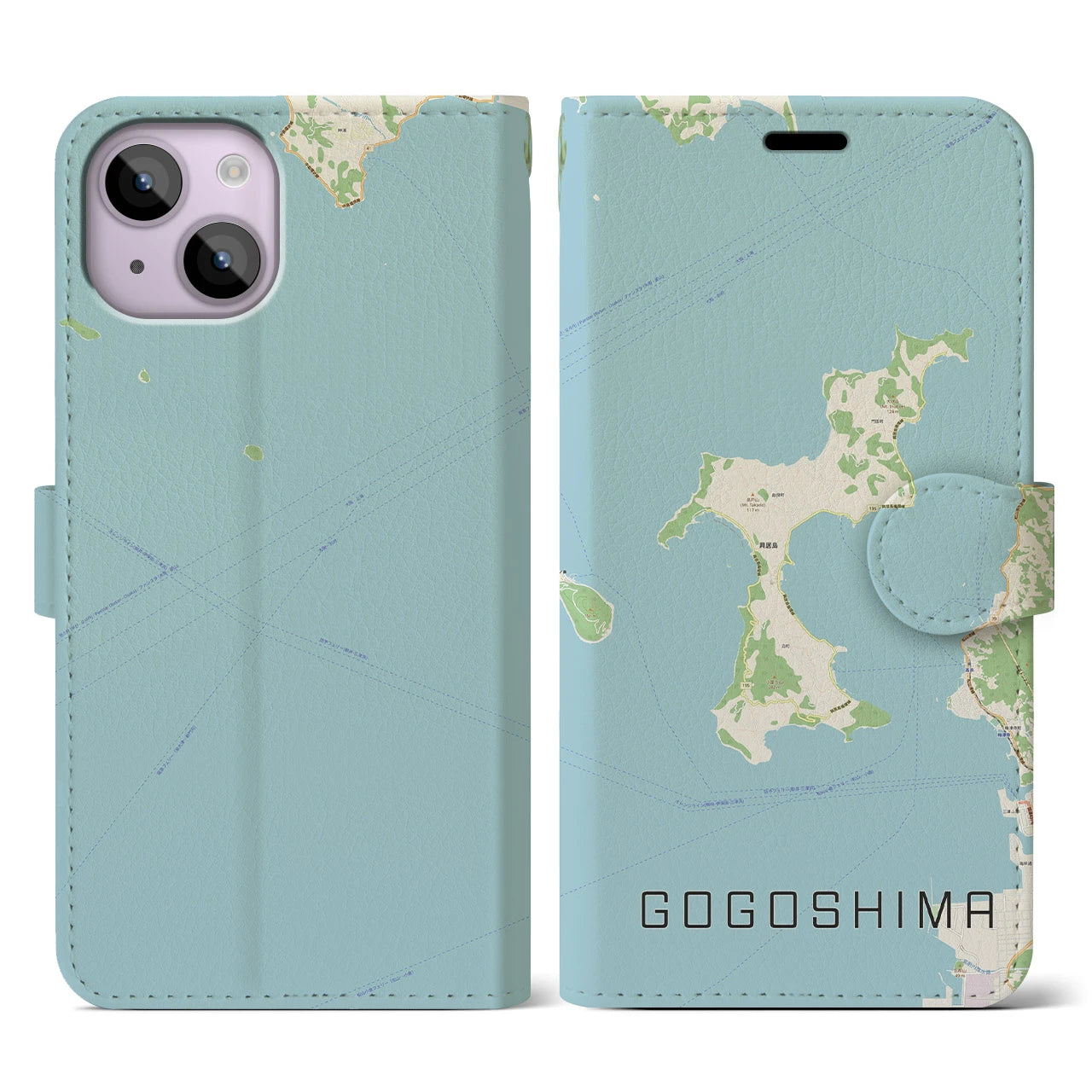 【興居島(愛媛県)】地図柄iPhoneケース(手帳タイプ)ナチュラル・iPhone 14 用