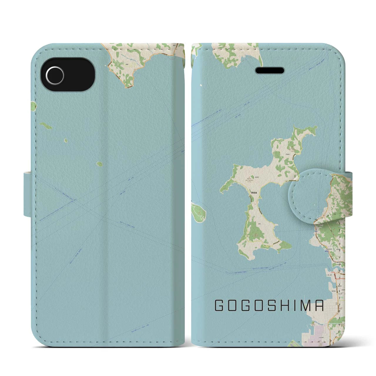 【興居島(愛媛県)】地図柄iPhoneケース(手帳タイプ)ナチュラル・iPhone SE(第3 / 第2世代) / 8 / 7 / 6s / 6 用