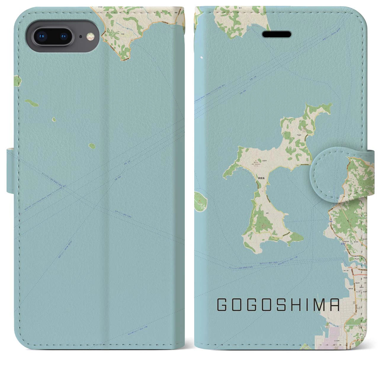 【興居島(愛媛県)】地図柄iPhoneケース(手帳タイプ)ナチュラル・iPhone 8Plus /7Plus / 6sPlus / 6Plus 用