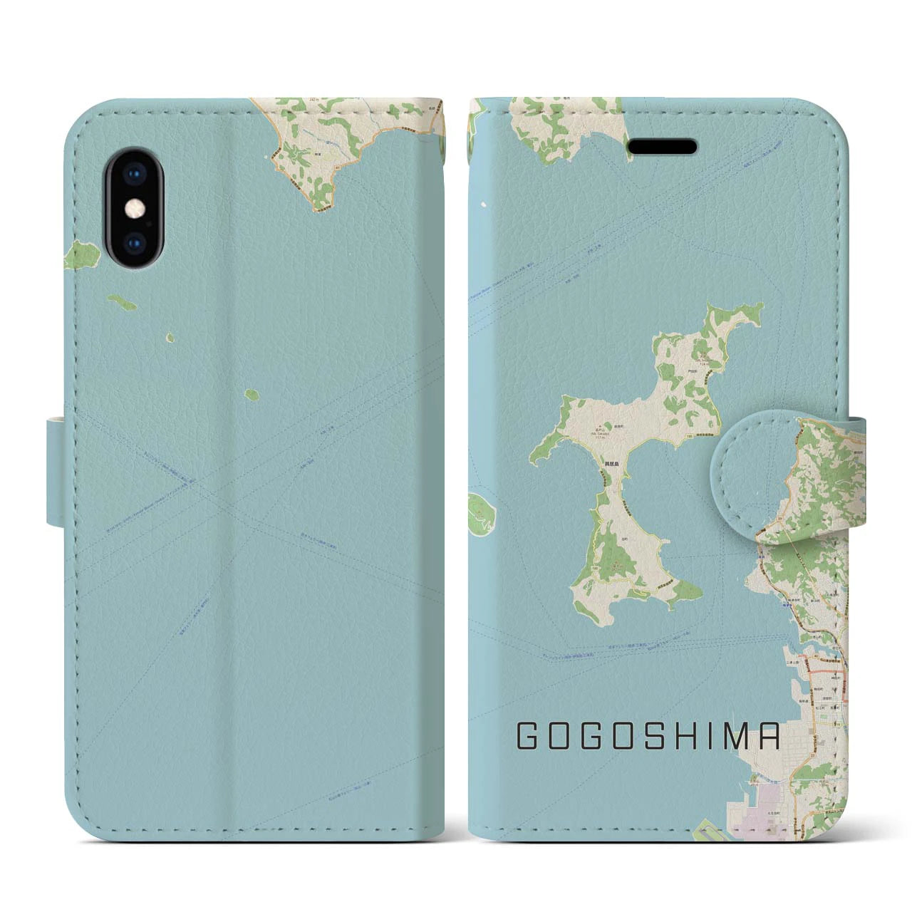 【興居島(愛媛県)】地図柄iPhoneケース(手帳タイプ)ナチュラル・iPhone XS / X 用