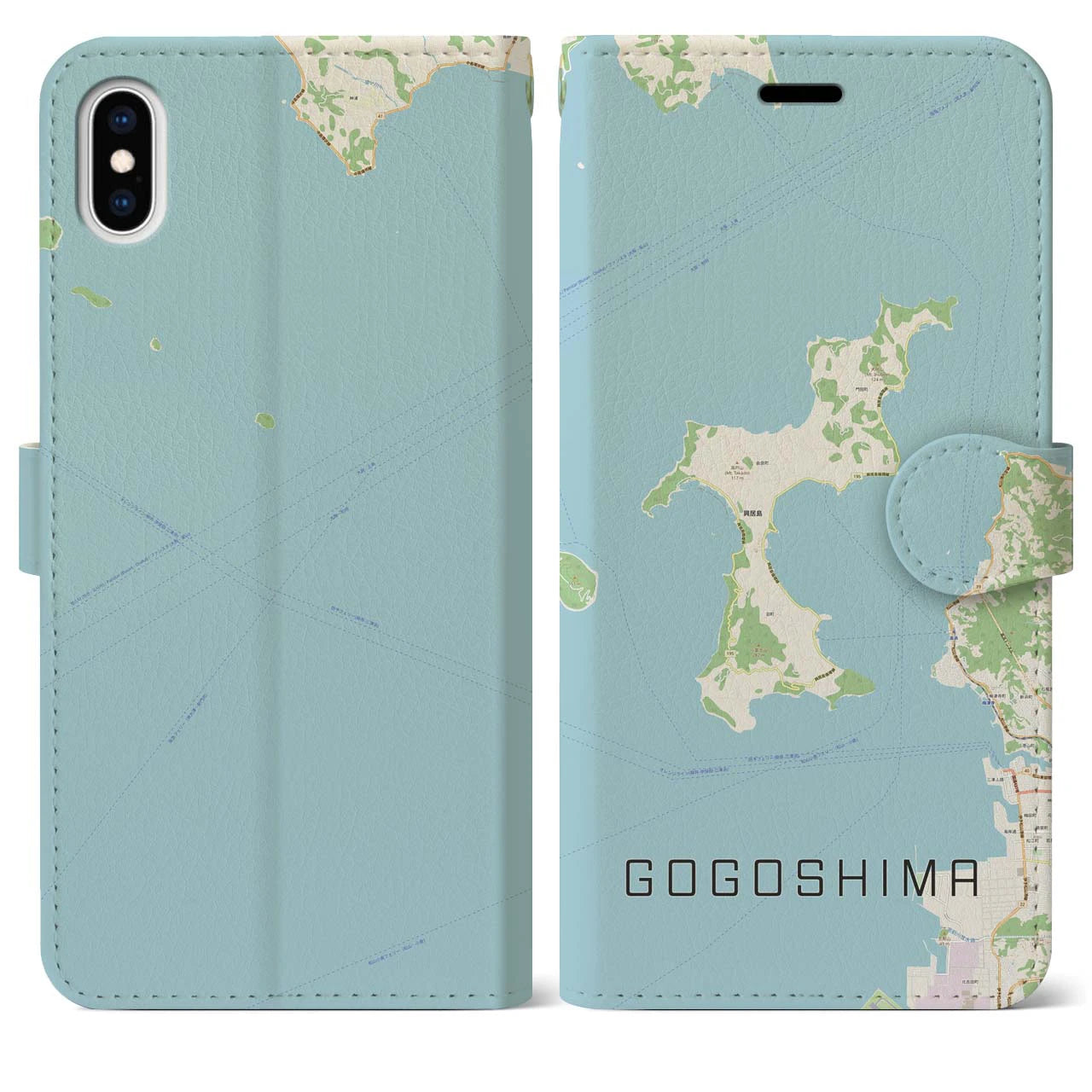 【興居島(愛媛県)】地図柄iPhoneケース(手帳タイプ)ナチュラル・iPhone XS Max 用
