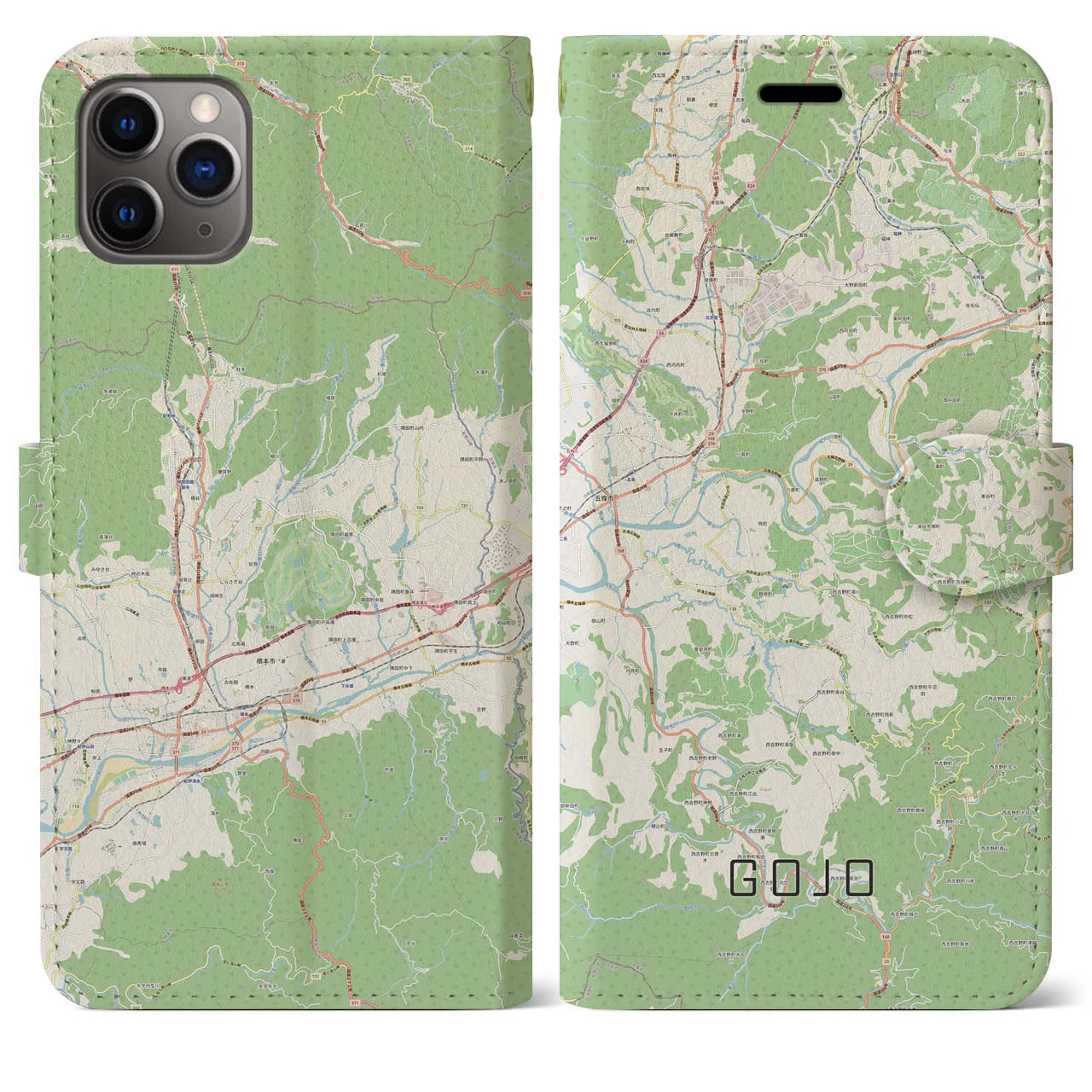 【五條(奈良県)】地図柄iPhoneケース(手帳タイプ)ナチュラル・iPhone 11 Pro Max 用