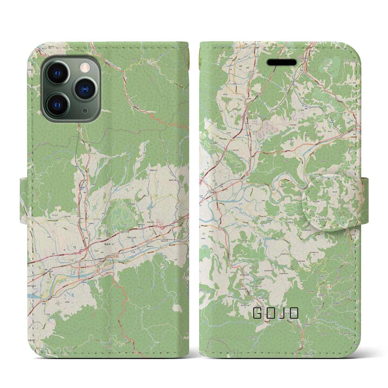 【五條(奈良県)】地図柄iPhoneケース(手帳タイプ)ナチュラル・iPhone 11 Pro 用