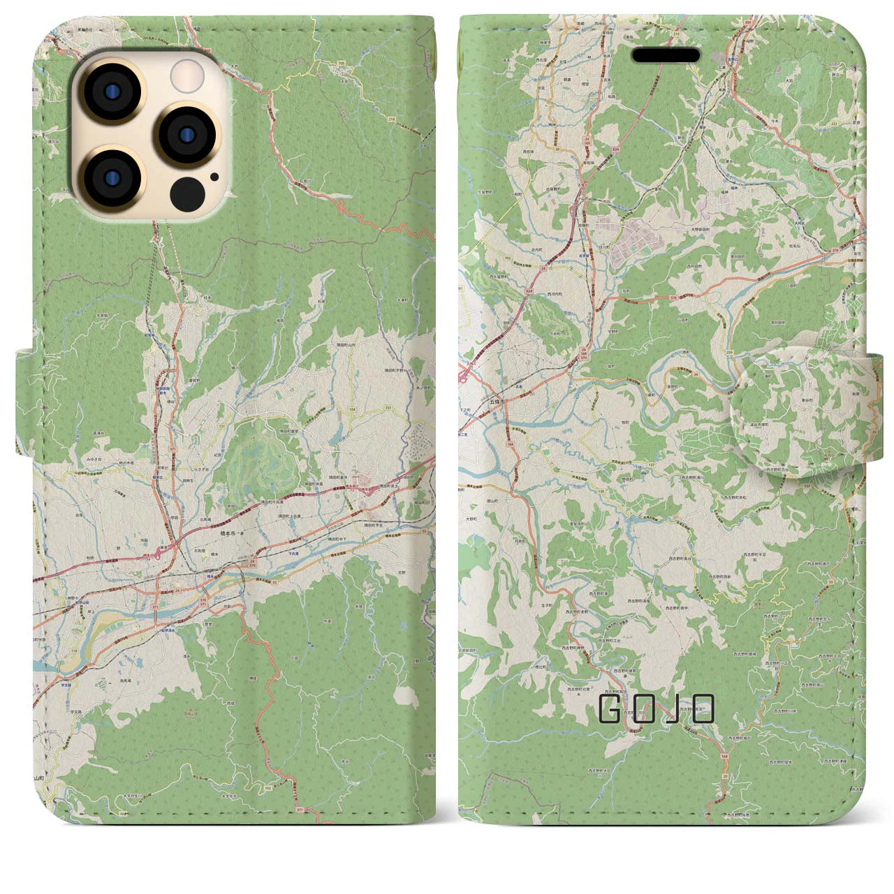 【五條(奈良県)】地図柄iPhoneケース(手帳タイプ)ナチュラル・iPhone 12 Pro Max 用
