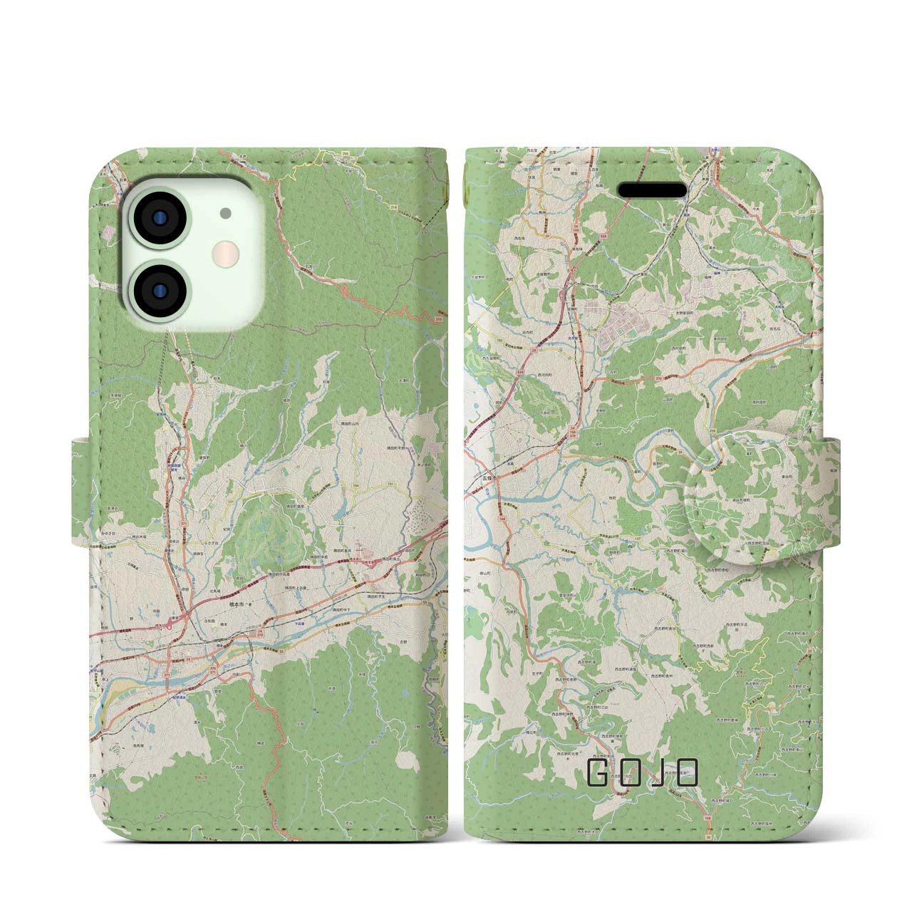 【五條(奈良県)】地図柄iPhoneケース(手帳タイプ)ナチュラル・iPhone 12 mini 用
