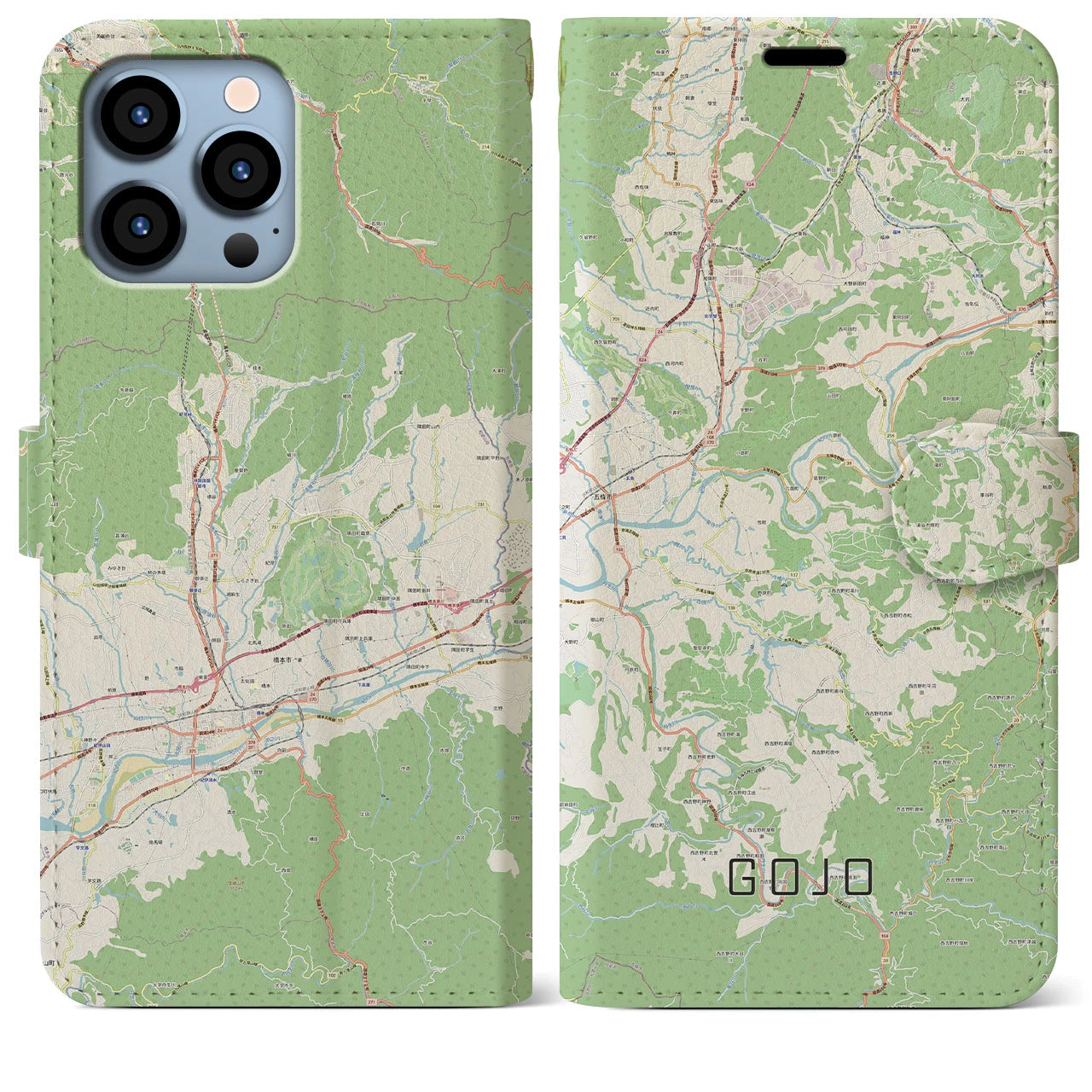 【五條(奈良県)】地図柄iPhoneケース(手帳タイプ)ナチュラル・iPhone 13 Pro Max 用