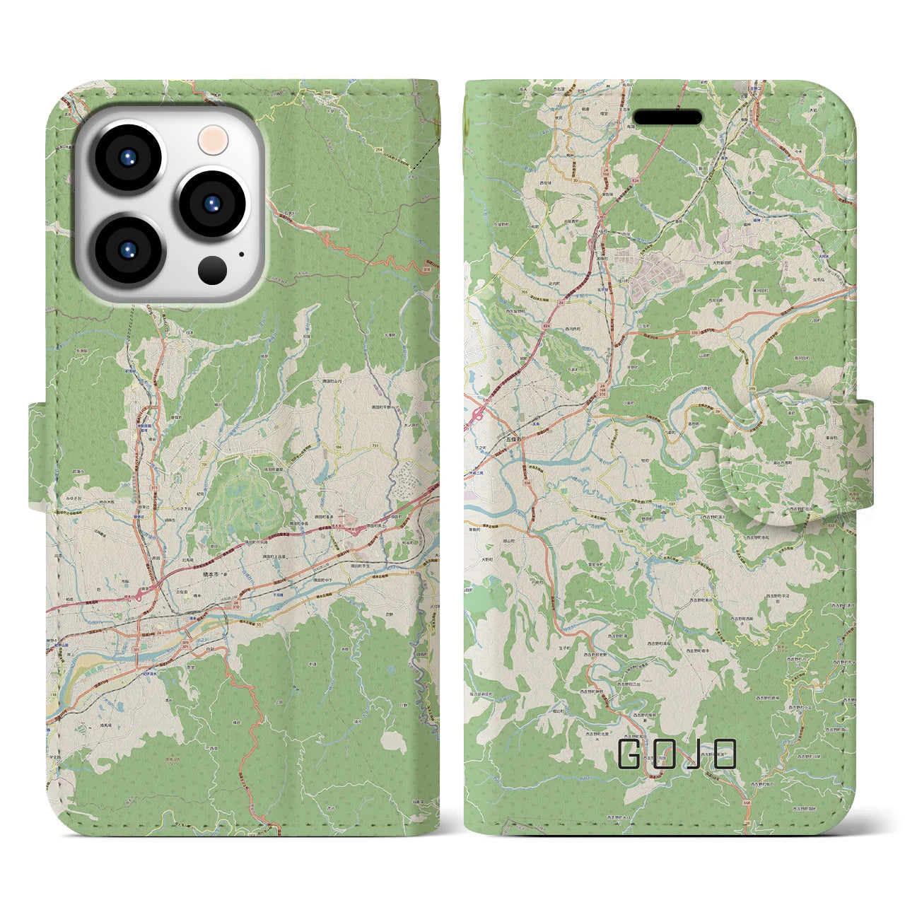 【五條(奈良県)】地図柄iPhoneケース(手帳タイプ)ナチュラル・iPhone 13 Pro 用