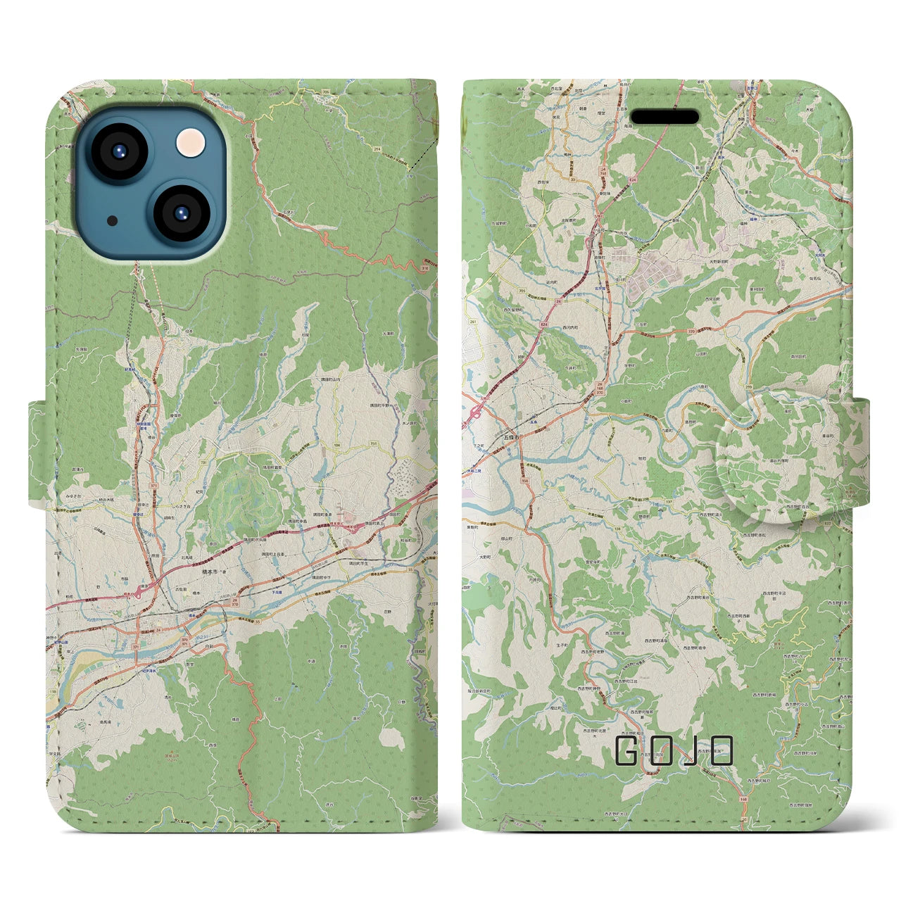 【五條(奈良県)】地図柄iPhoneケース(手帳タイプ)ナチュラル・iPhone 13 用