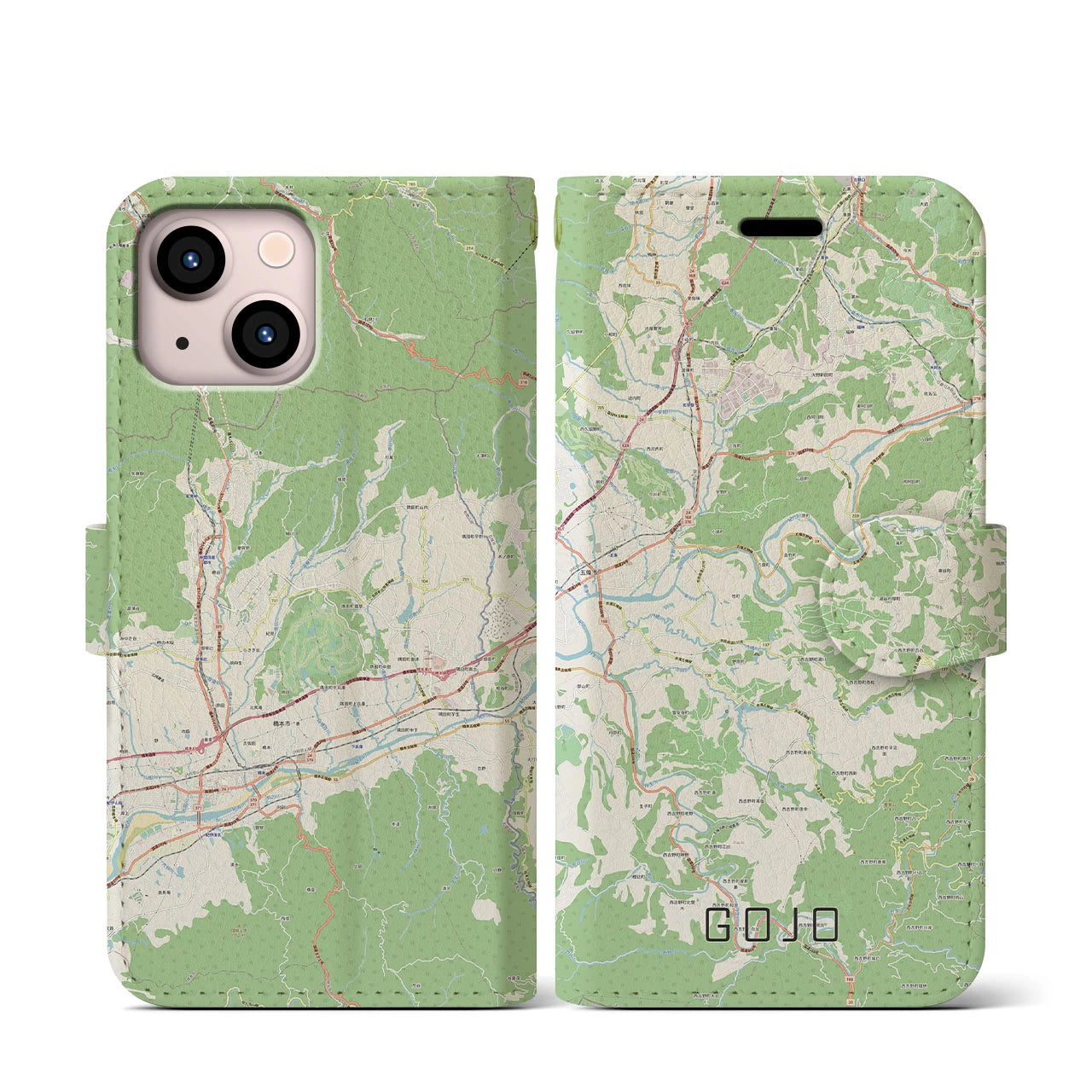 【五條(奈良県)】地図柄iPhoneケース(手帳タイプ)ナチュラル・iPhone 13 mini 用