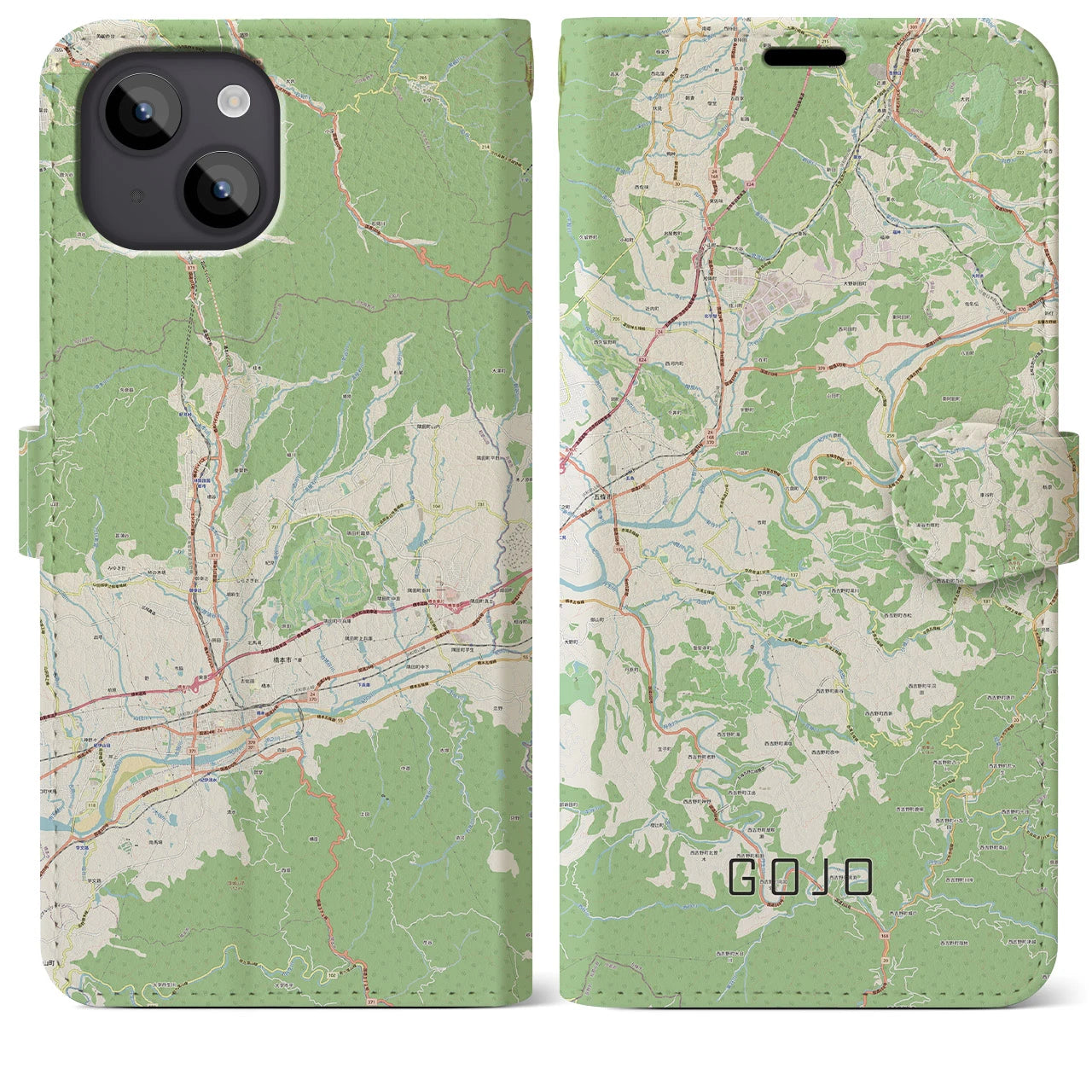 【五條(奈良県)】地図柄iPhoneケース(手帳タイプ)ナチュラル・iPhone 14 Plus 用