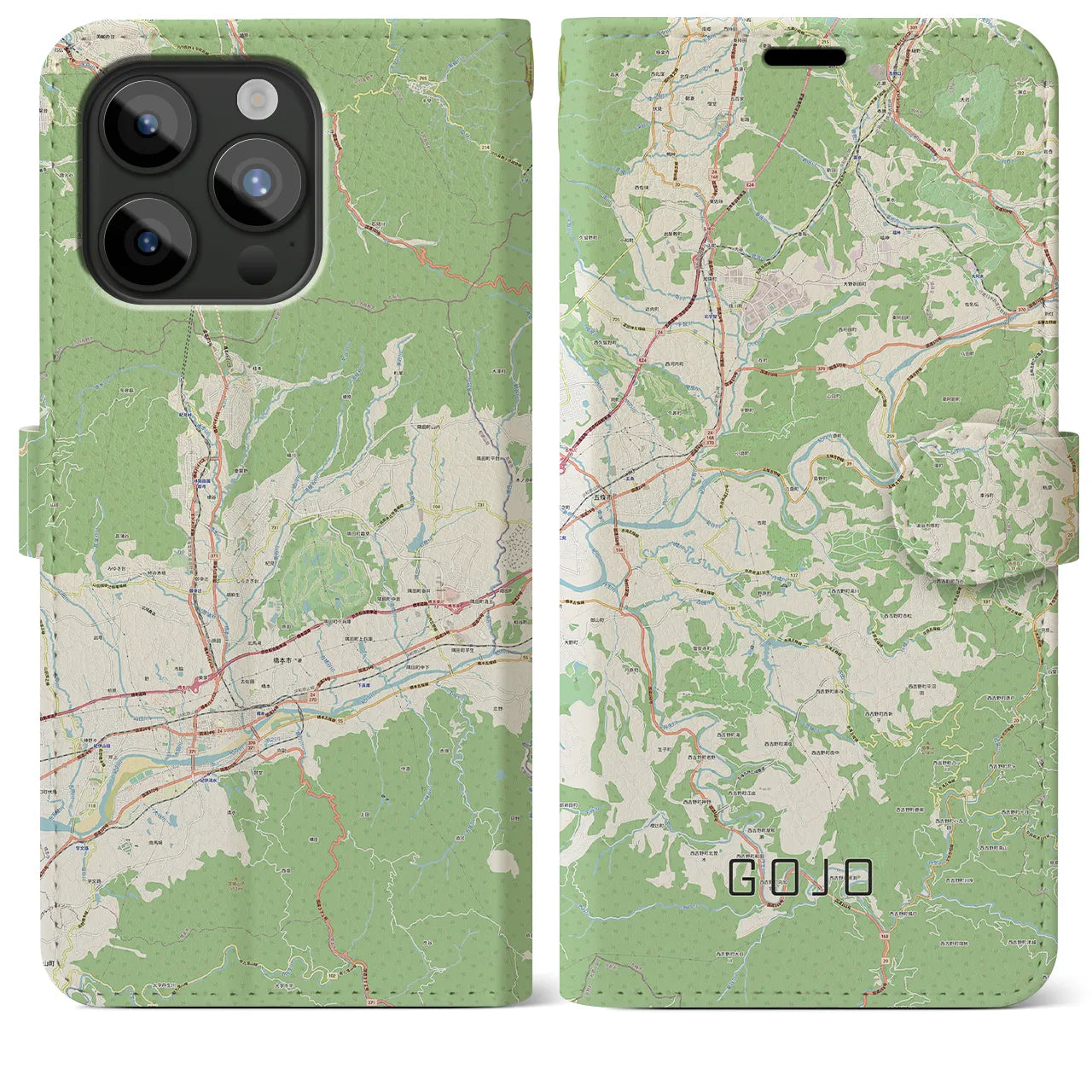【五條(奈良県)】地図柄iPhoneケース(手帳タイプ)ナチュラル・iPhone 15 Pro Max 用