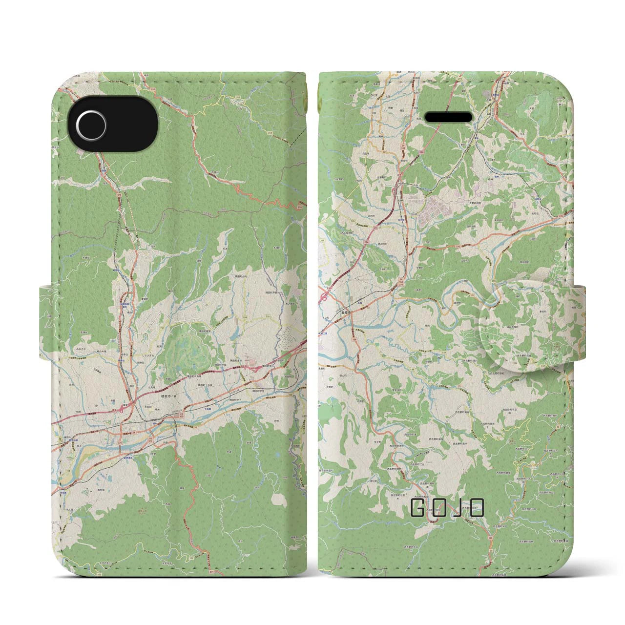【五條(奈良県)】地図柄iPhoneケース(手帳タイプ)ナチュラル・iPhone SE(第3 / 第2世代) / 8 / 7 / 6s / 6 用