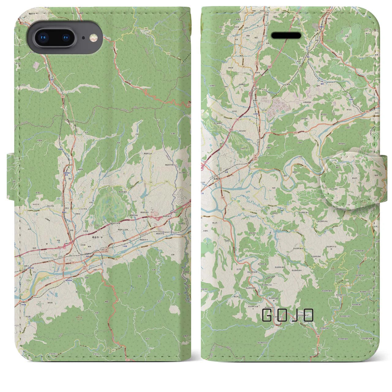 【五條(奈良県)】地図柄iPhoneケース(手帳タイプ)ナチュラル・iPhone 8Plus /7Plus / 6sPlus / 6Plus 用