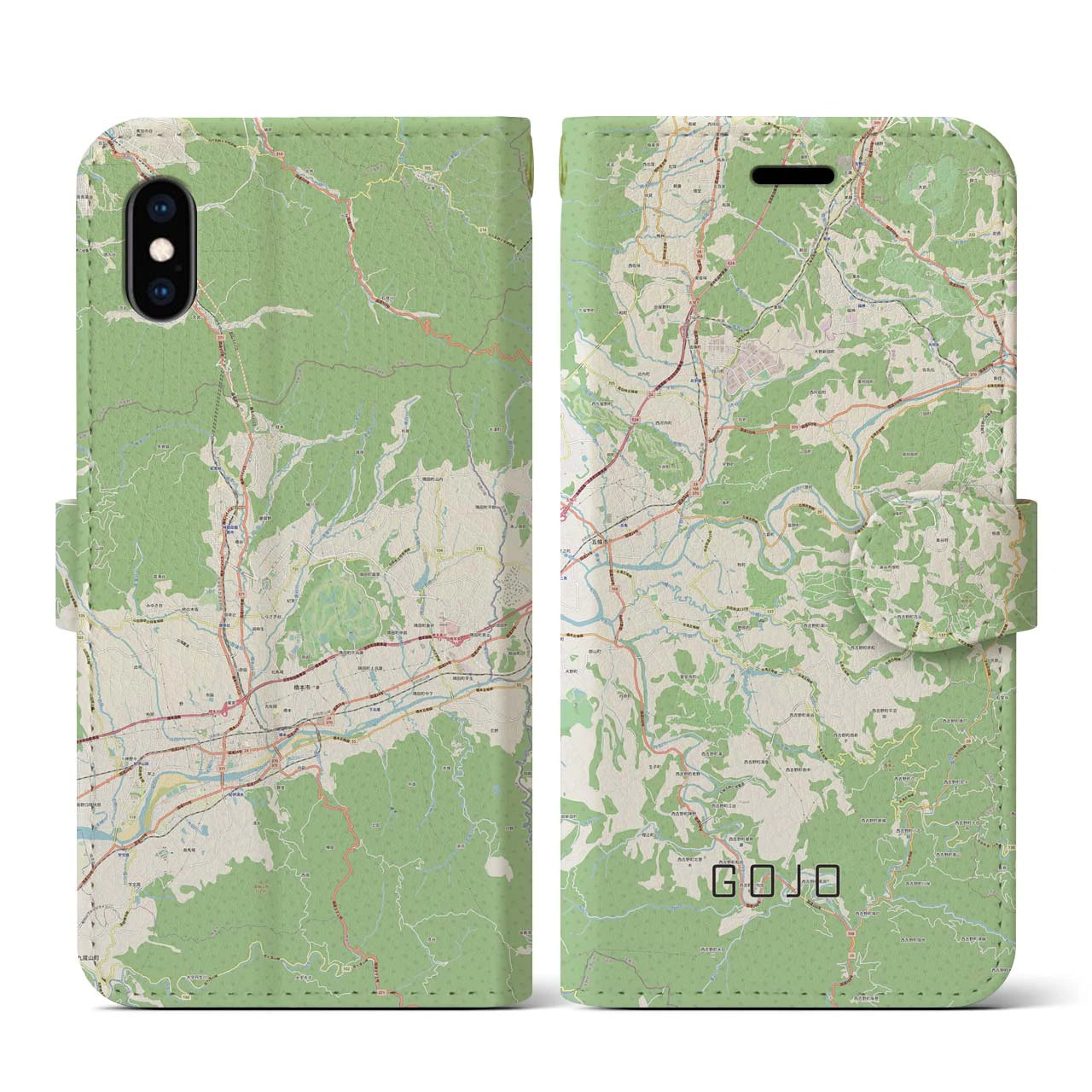 【五條(奈良県)】地図柄iPhoneケース(手帳タイプ)ナチュラル・iPhone XS / X 用