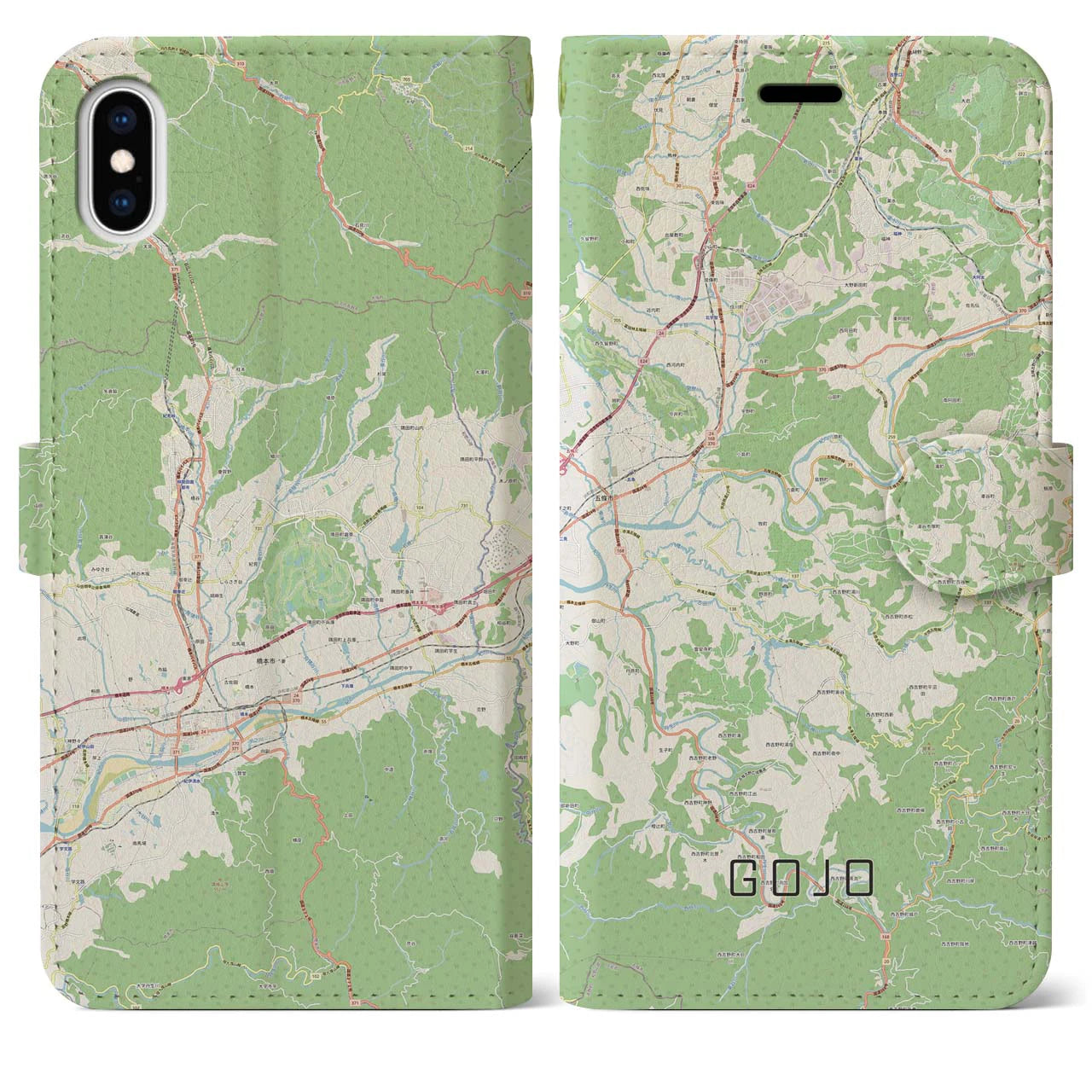 【五條(奈良県)】地図柄iPhoneケース(手帳タイプ)ナチュラル・iPhone XS Max 用