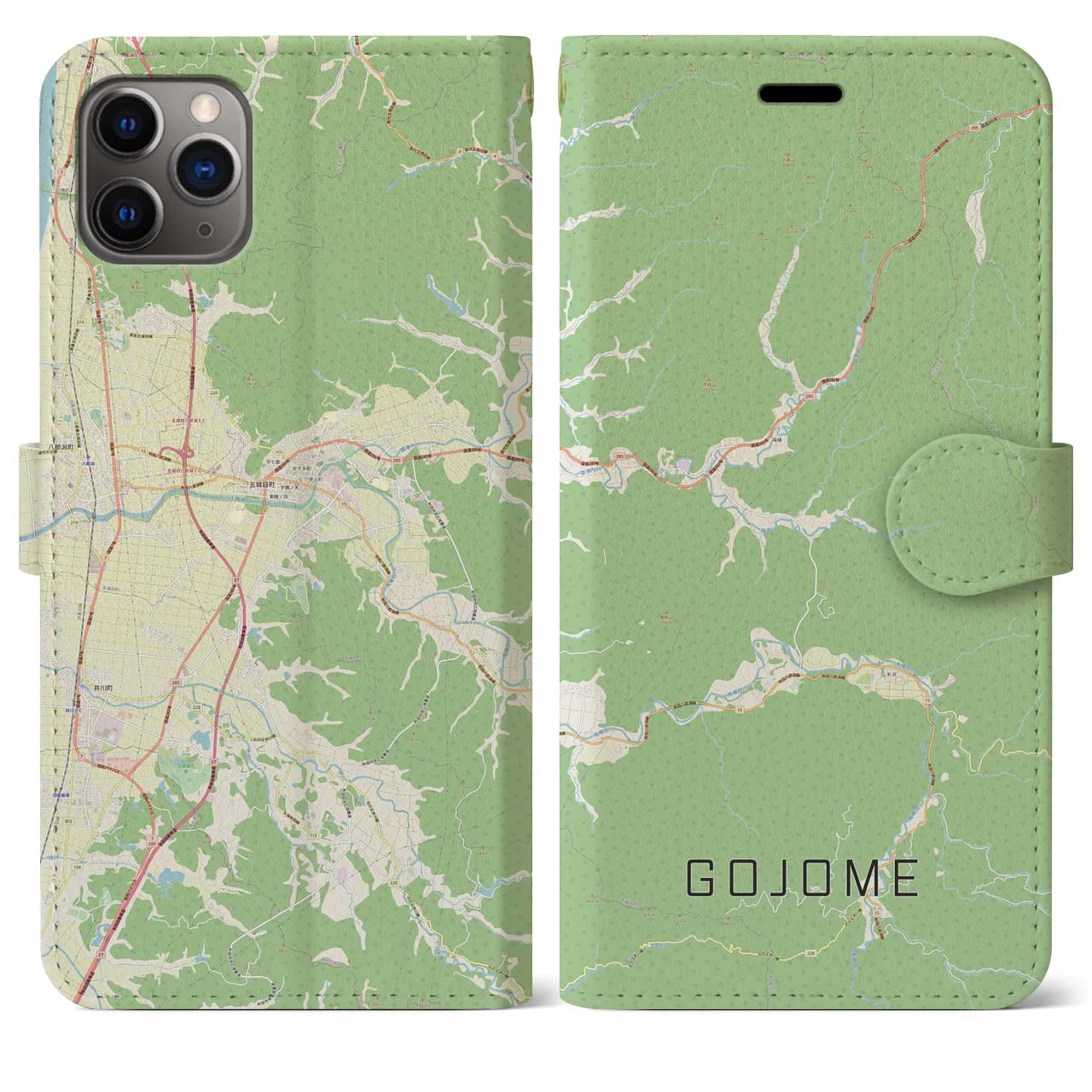 【五城目(秋田県)】地図柄iPhoneケース(手帳タイプ)ナチュラル・iPhone 11 Pro Max 用