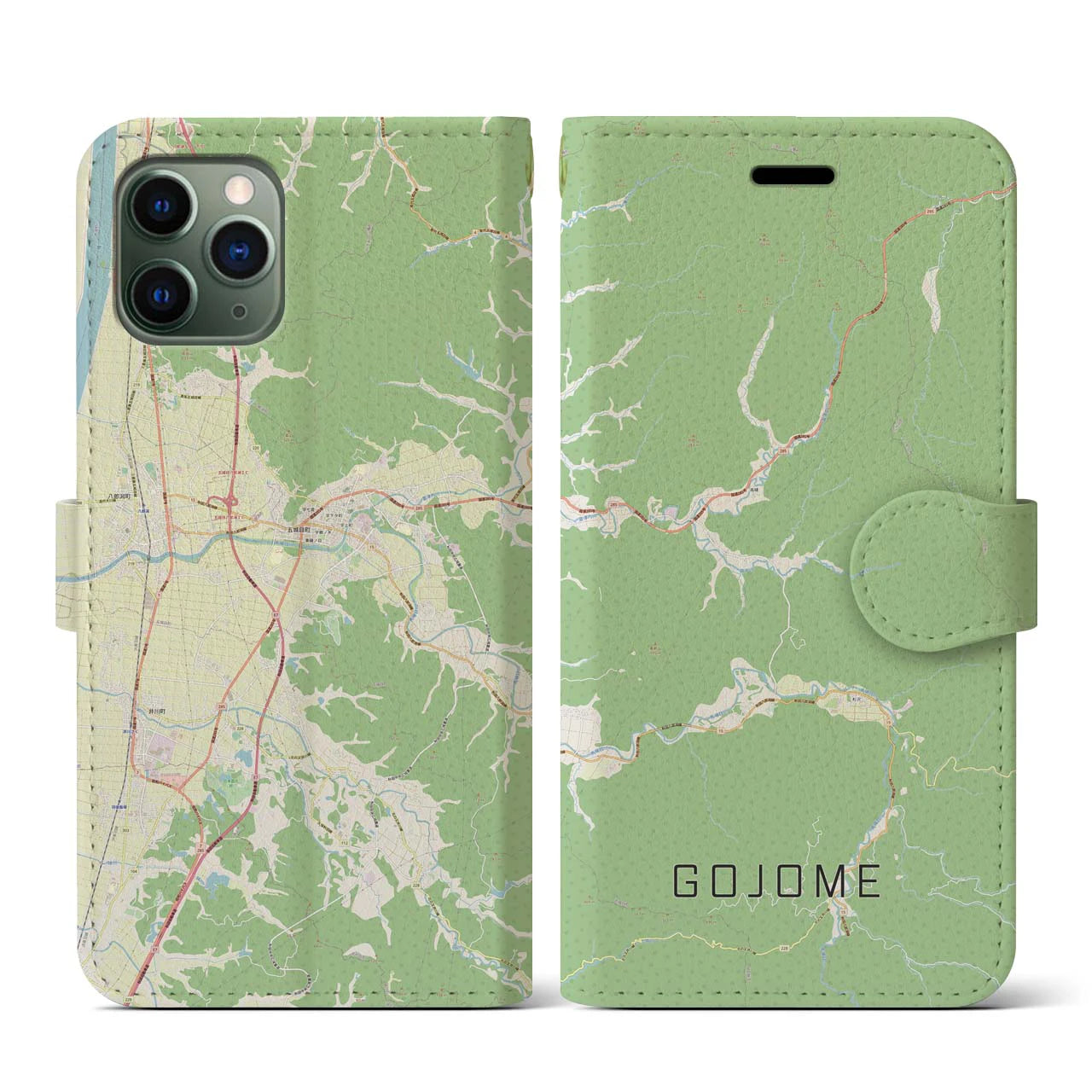 【五城目(秋田県)】地図柄iPhoneケース(手帳タイプ)ナチュラル・iPhone 11 Pro 用