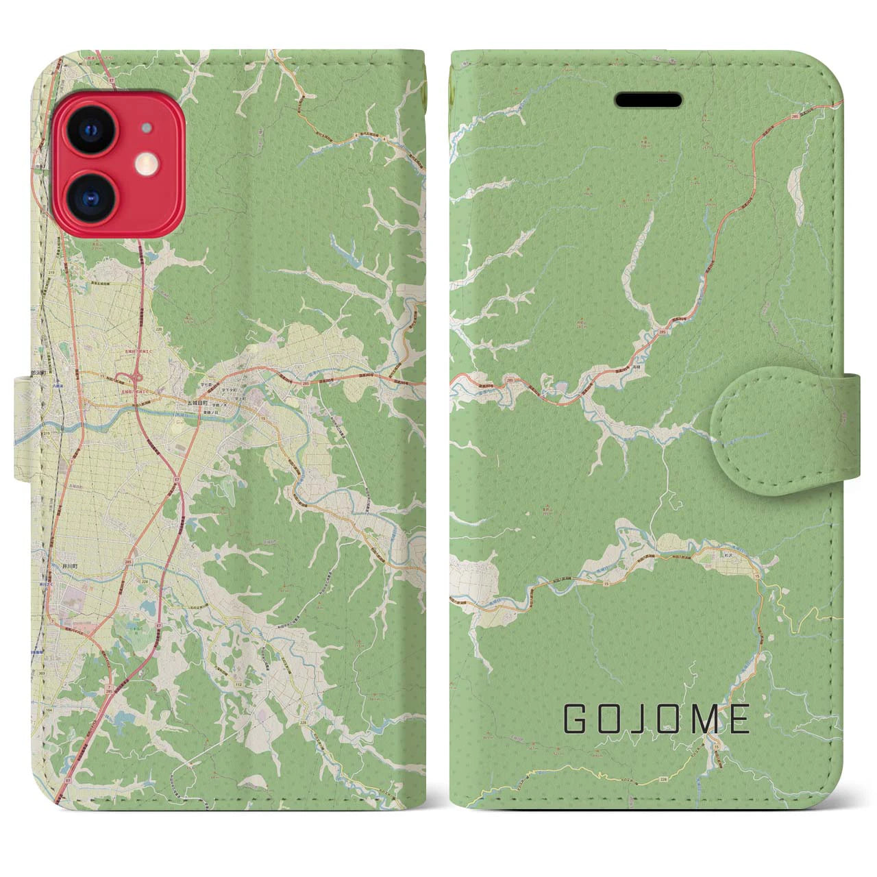 【五城目(秋田県)】地図柄iPhoneケース(手帳タイプ)ナチュラル・iPhone 11 用