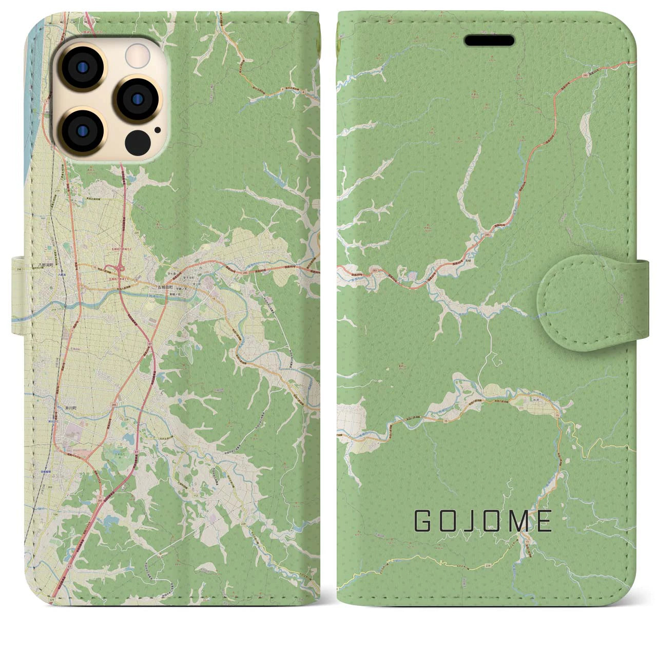【五城目(秋田県)】地図柄iPhoneケース(手帳タイプ)ナチュラル・iPhone 12 Pro Max 用