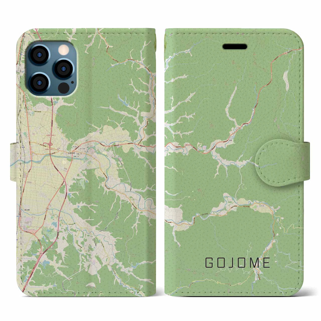 【五城目(秋田県)】地図柄iPhoneケース(手帳タイプ)ナチュラル・iPhone 12 / 12 Pro 用