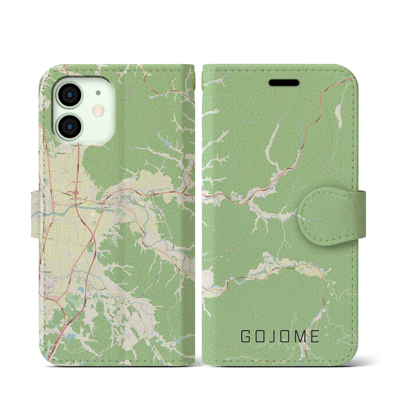 【五城目(秋田県)】地図柄iPhoneケース(手帳タイプ)ナチュラル・iPhone 12 mini 用