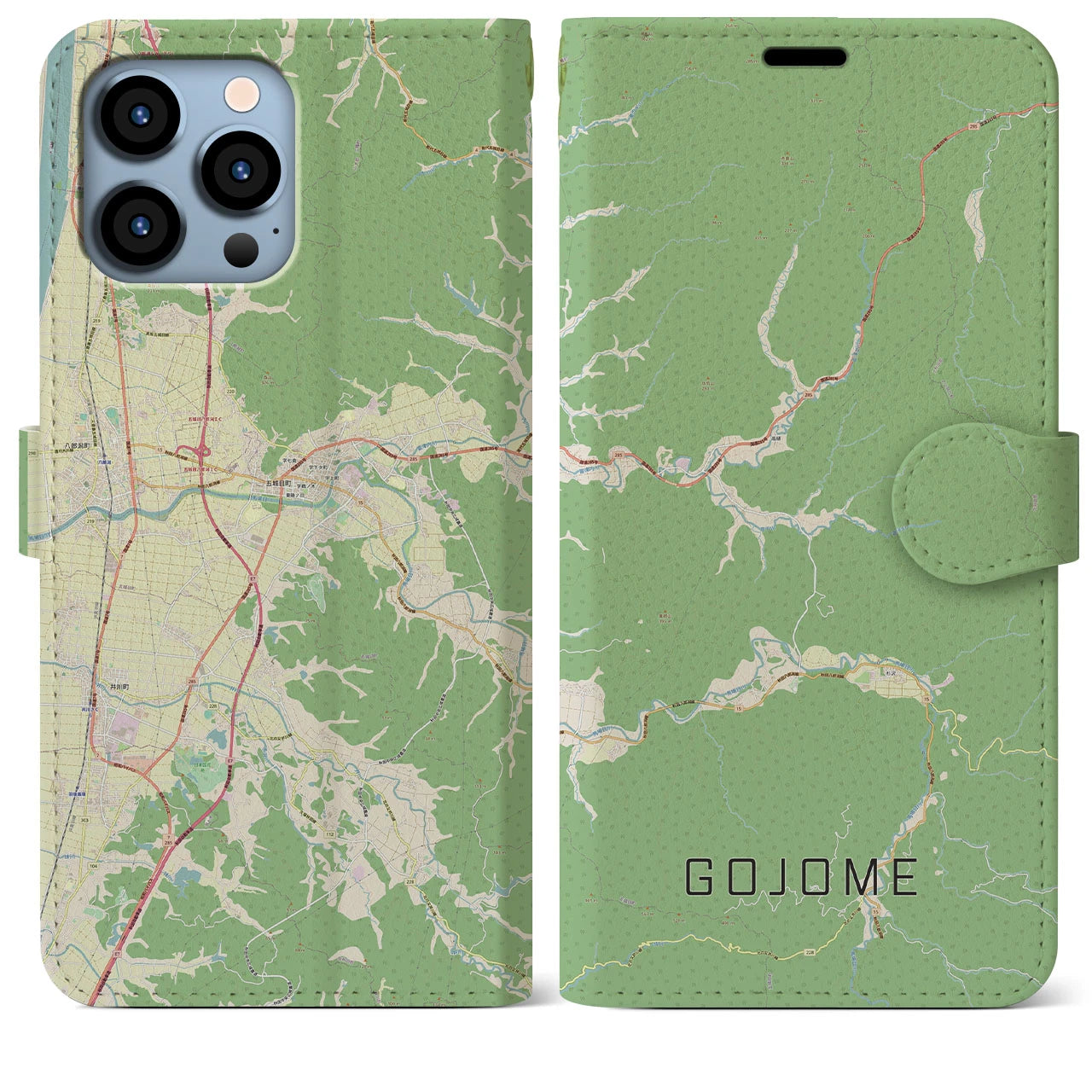 【五城目(秋田県)】地図柄iPhoneケース(手帳タイプ)ナチュラル・iPhone 13 Pro Max 用