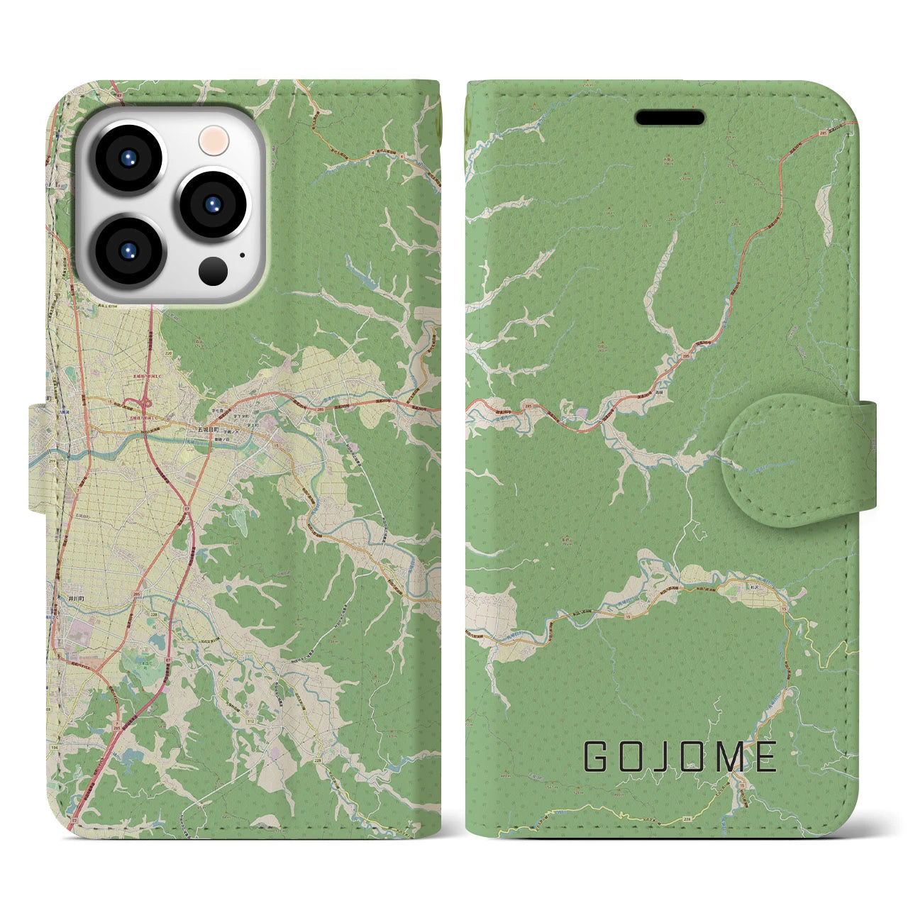 【五城目(秋田県)】地図柄iPhoneケース(手帳タイプ)ナチュラル・iPhone 13 Pro 用