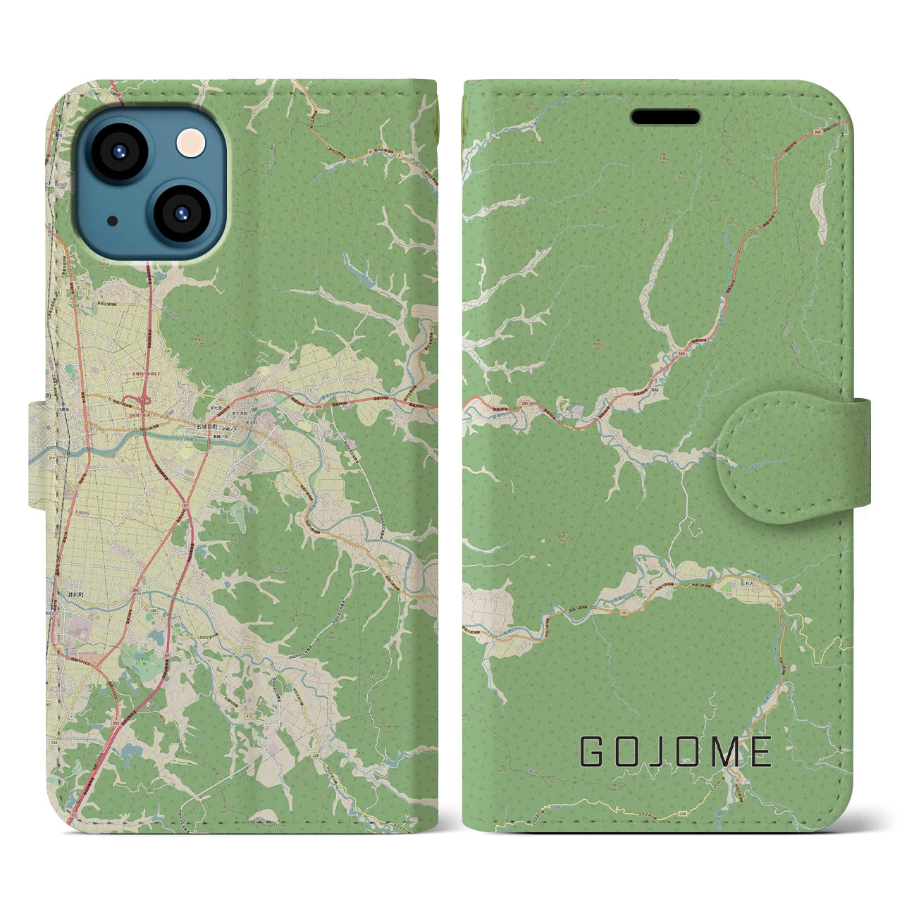 【五城目(秋田県)】地図柄iPhoneケース(手帳タイプ)ナチュラル・iPhone 13 用