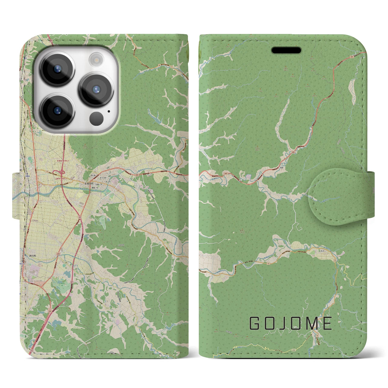 【五城目(秋田県)】地図柄iPhoneケース(手帳タイプ)ナチュラル・iPhone 14 Pro 用