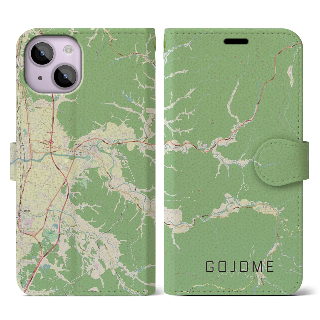 【五城目(秋田県)】地図柄iPhoneケース(手帳タイプ)ナチュラル・iPhone 14 用
