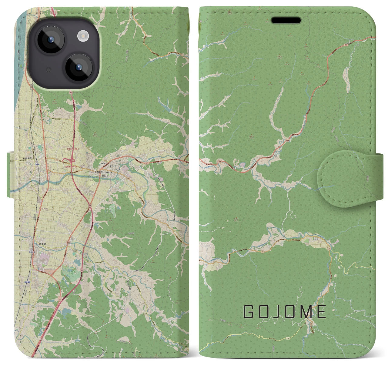 【五城目(秋田県)】地図柄iPhoneケース(手帳タイプ)ナチュラル・iPhone 14 Plus 用