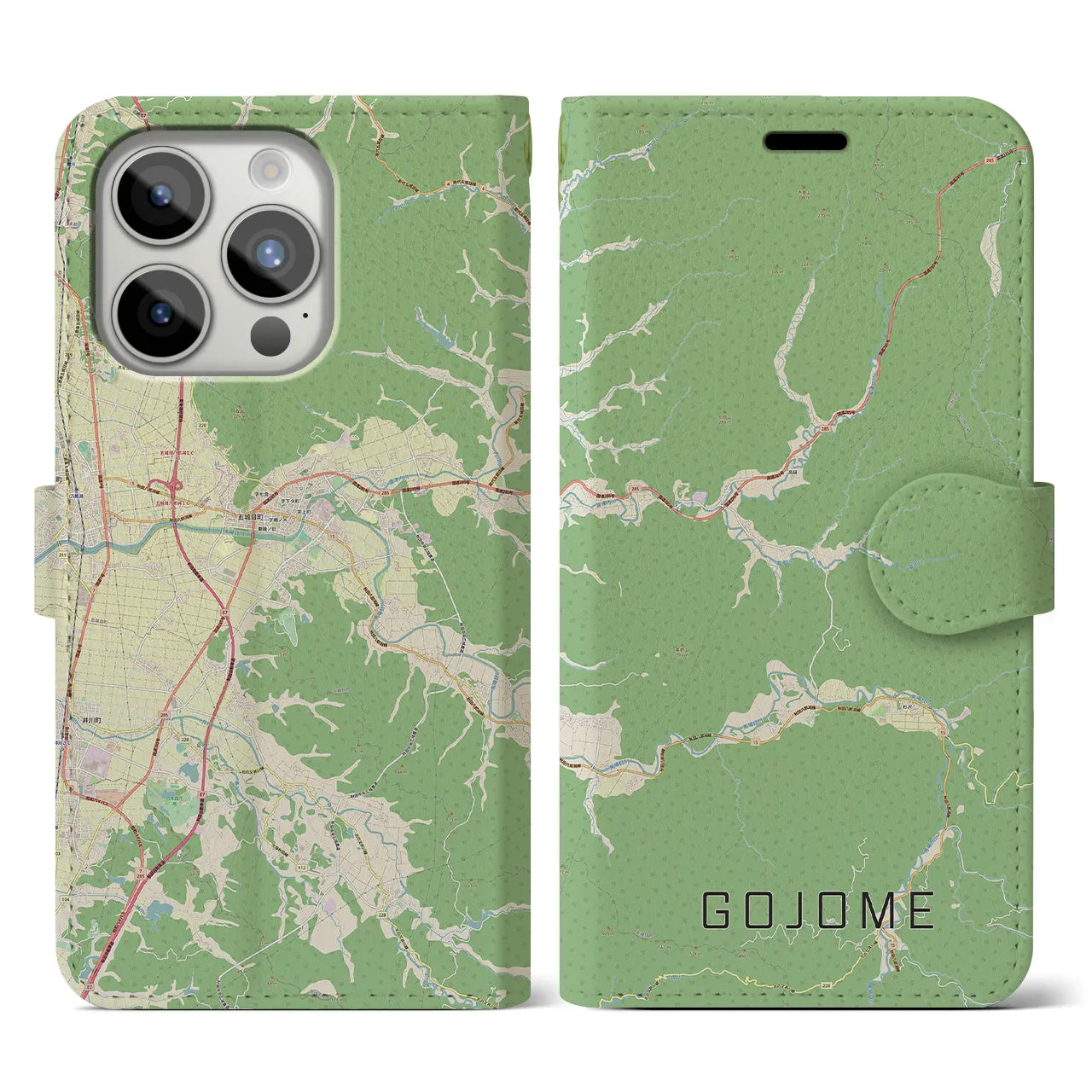 【五城目(秋田県)】地図柄iPhoneケース(手帳タイプ)ナチュラル・iPhone 15 Pro 用
