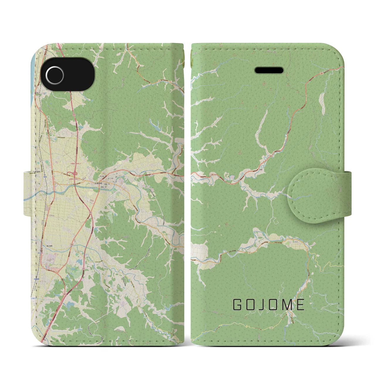 【五城目(秋田県)】地図柄iPhoneケース(手帳タイプ)ナチュラル・iPhone SE(第3 / 第2世代) / 8 / 7 / 6s / 6 用