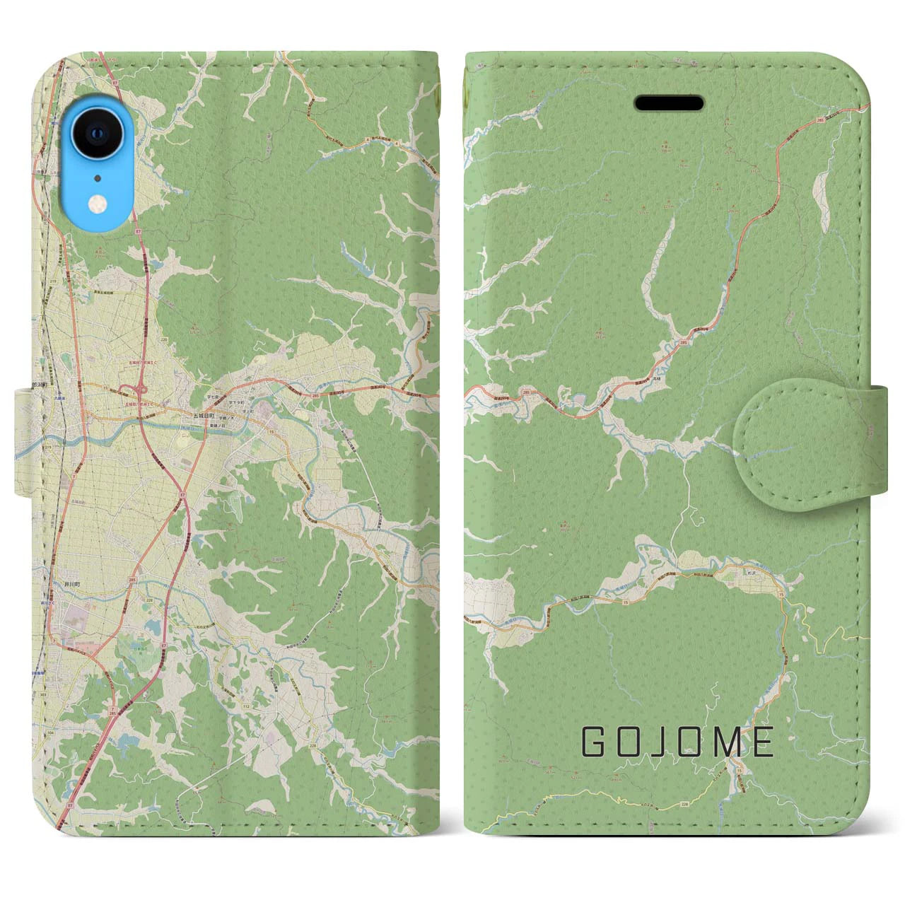 【五城目(秋田県)】地図柄iPhoneケース(手帳タイプ)ナチュラル・iPhone XR 用