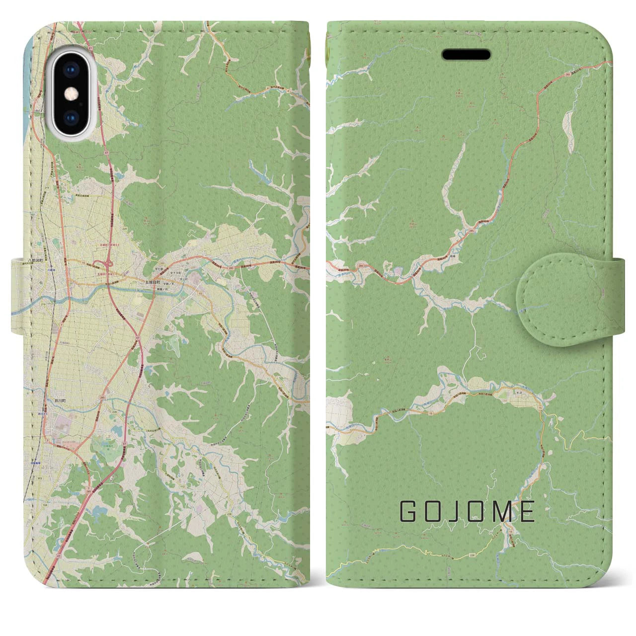 【五城目(秋田県)】地図柄iPhoneケース(手帳タイプ)ナチュラル・iPhone XS Max 用