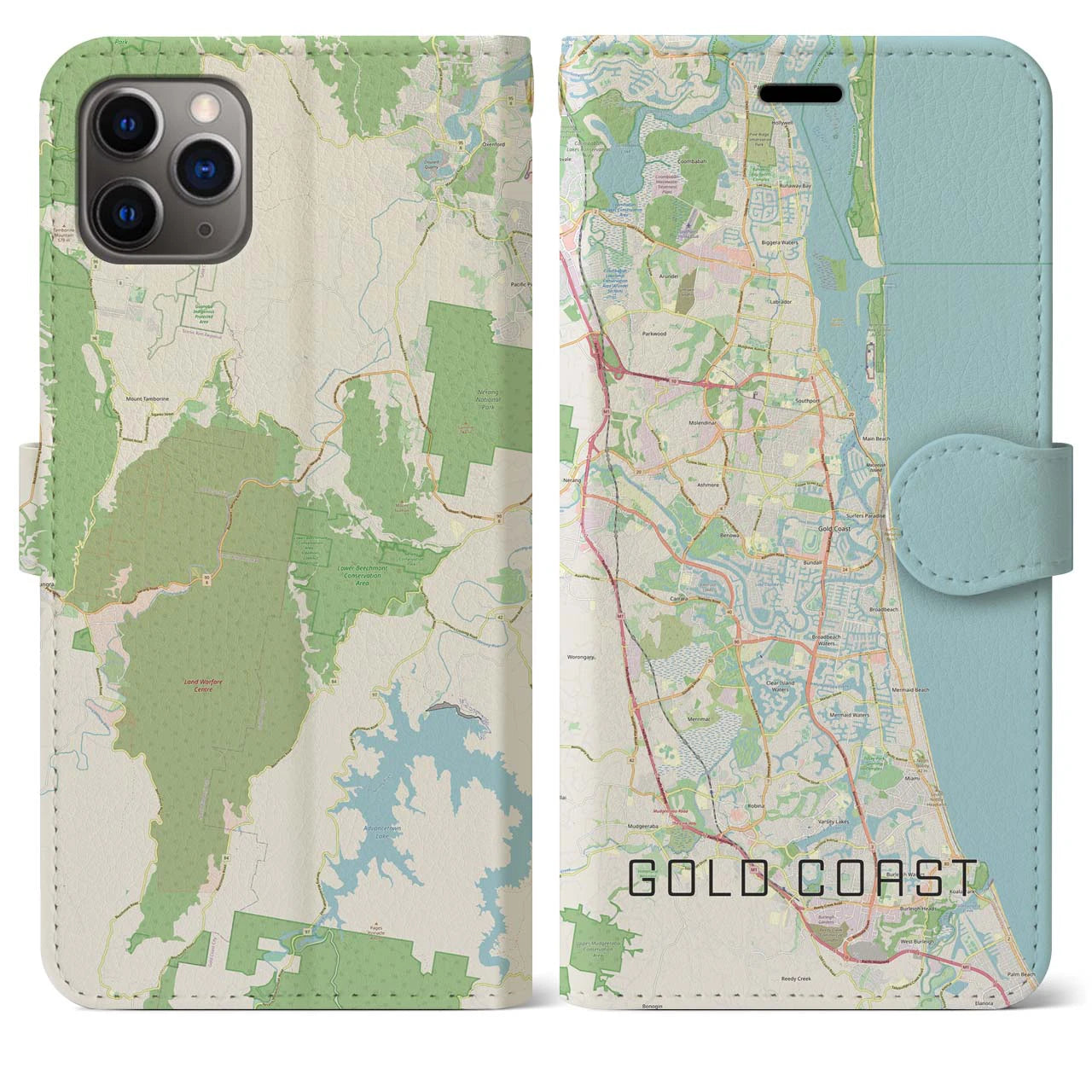 【ゴールドコースト(オーストラリア)】地図柄iPhoneケース(手帳タイプ)ナチュラル・iPhone 11 Pro Max 用