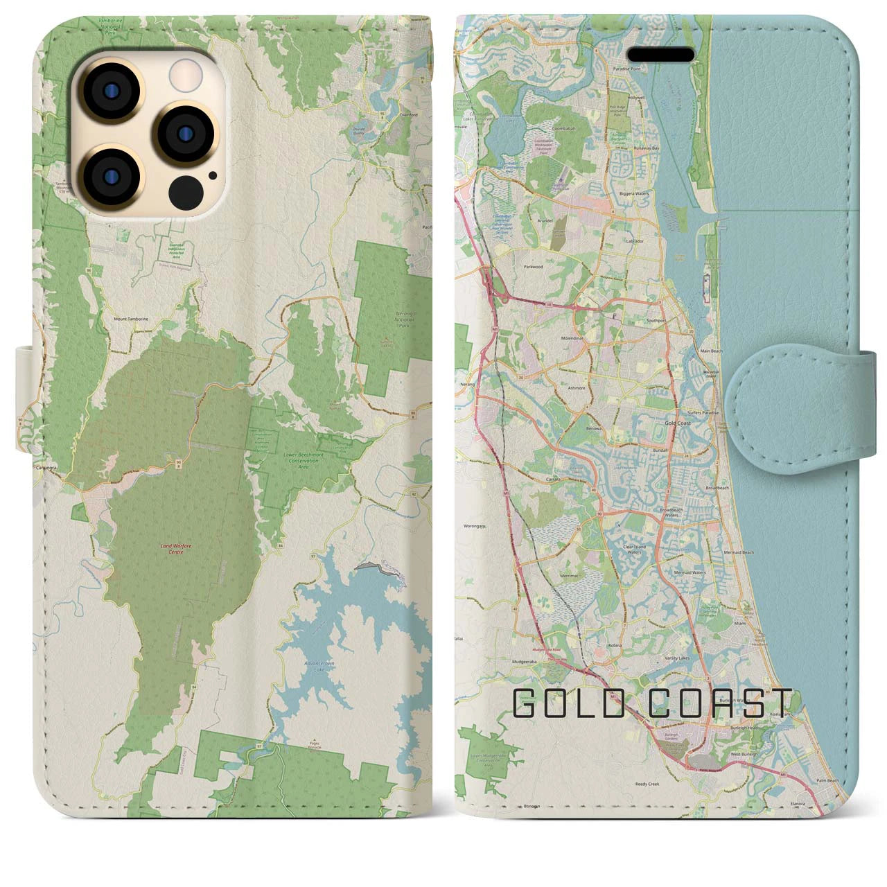 【ゴールドコースト(オーストラリア)】地図柄iPhoneケース(手帳タイプ)ナチュラル・iPhone 12 Pro Max 用