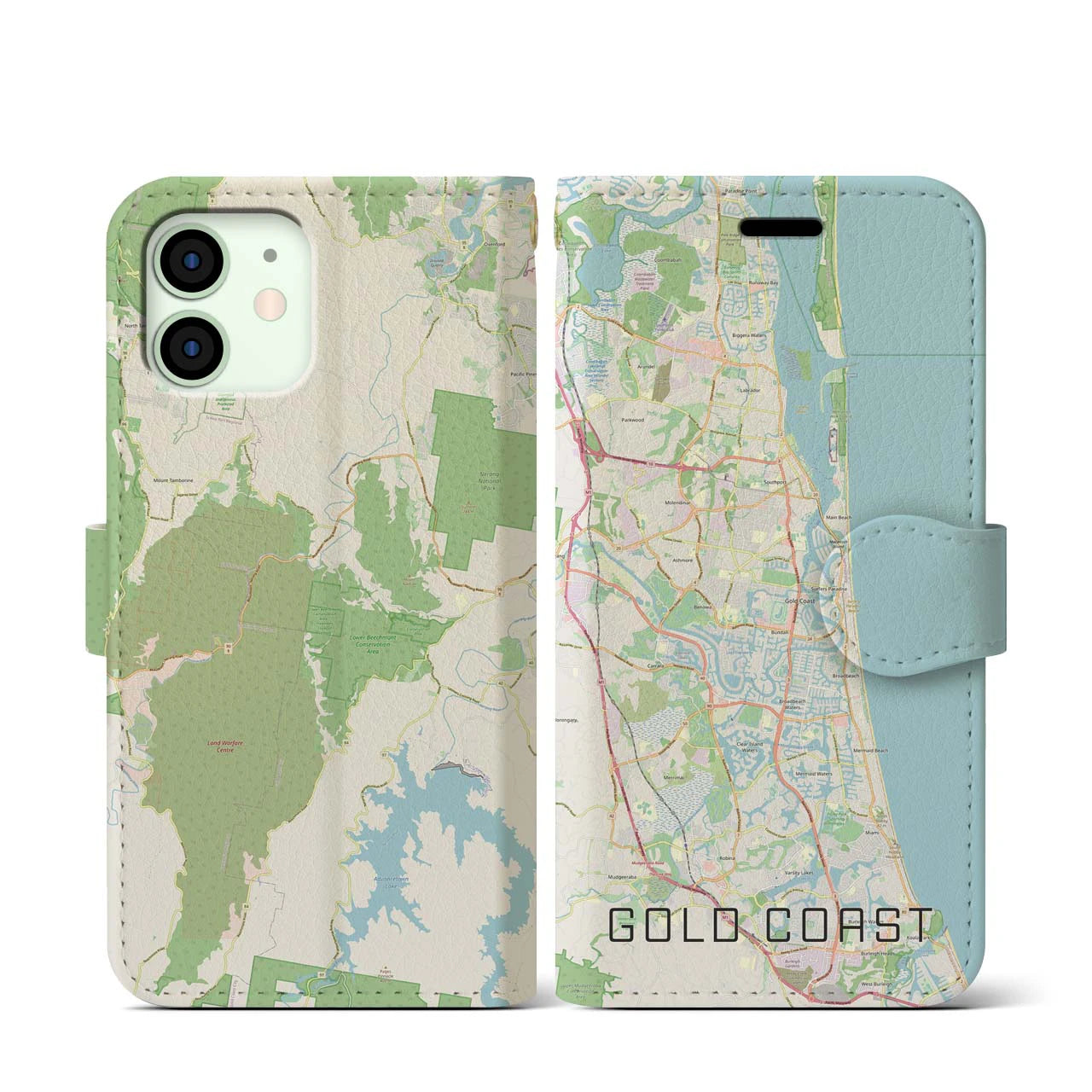 【ゴールドコースト(オーストラリア)】地図柄iPhoneケース(手帳タイプ)ナチュラル・iPhone 12 mini 用