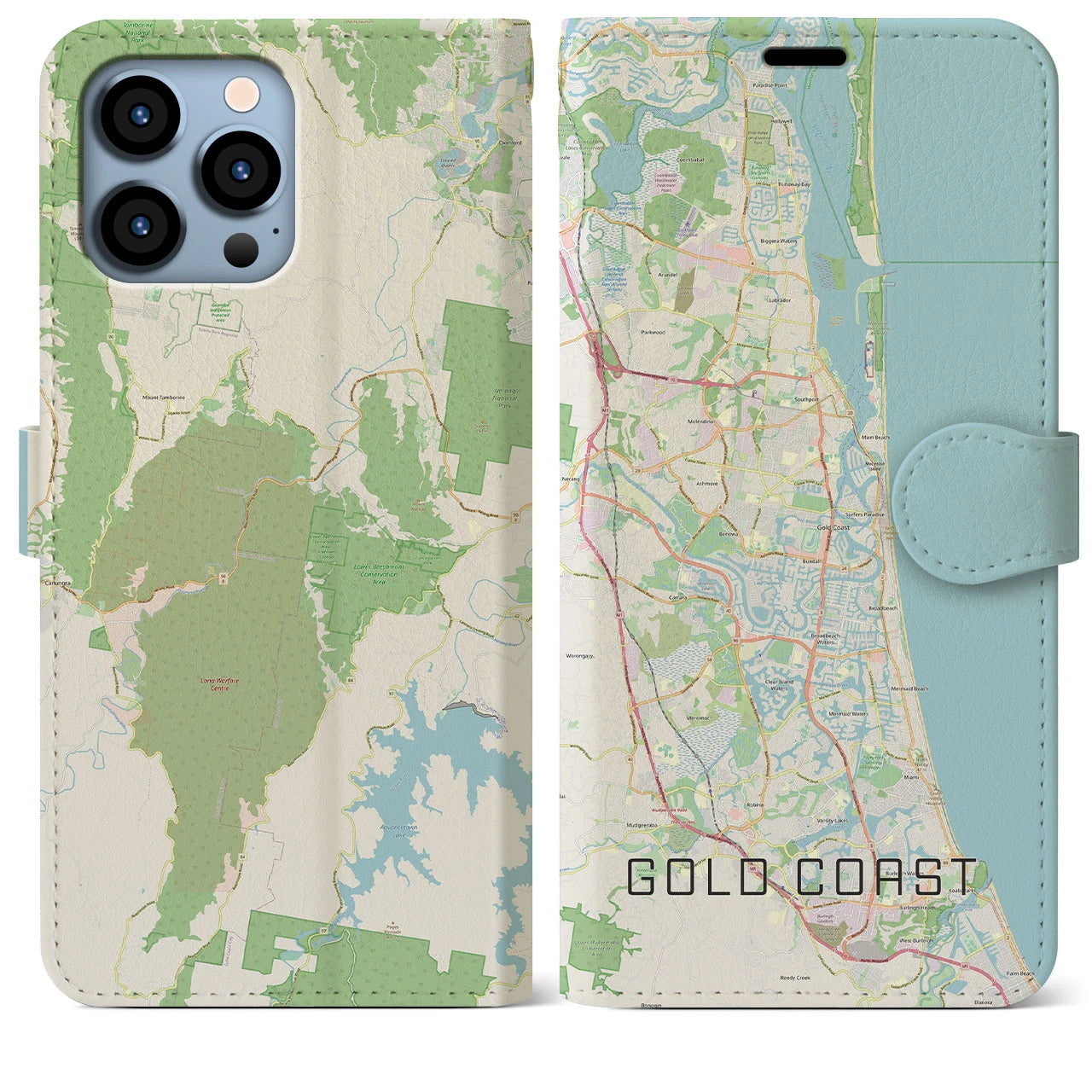 【ゴールドコースト(オーストラリア)】地図柄iPhoneケース(手帳タイプ)ナチュラル・iPhone 13 Pro Max 用