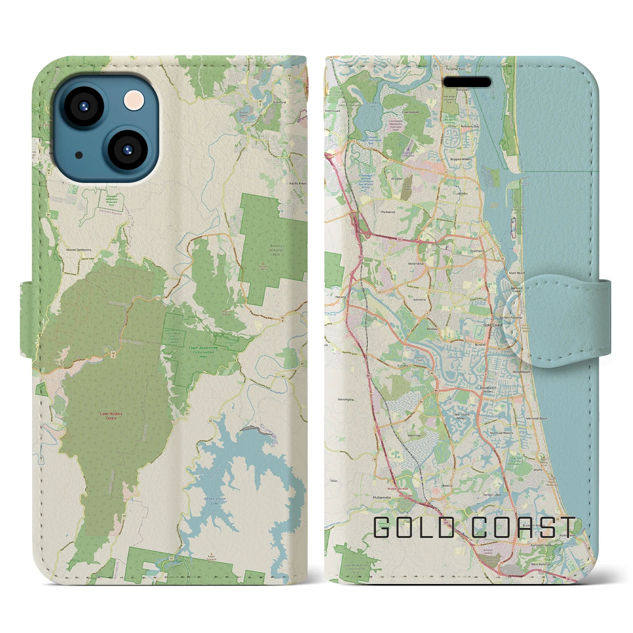 【ゴールドコースト(オーストラリア)】地図柄iPhoneケース(手帳タイプ)ナチュラル・iPhone 13 用