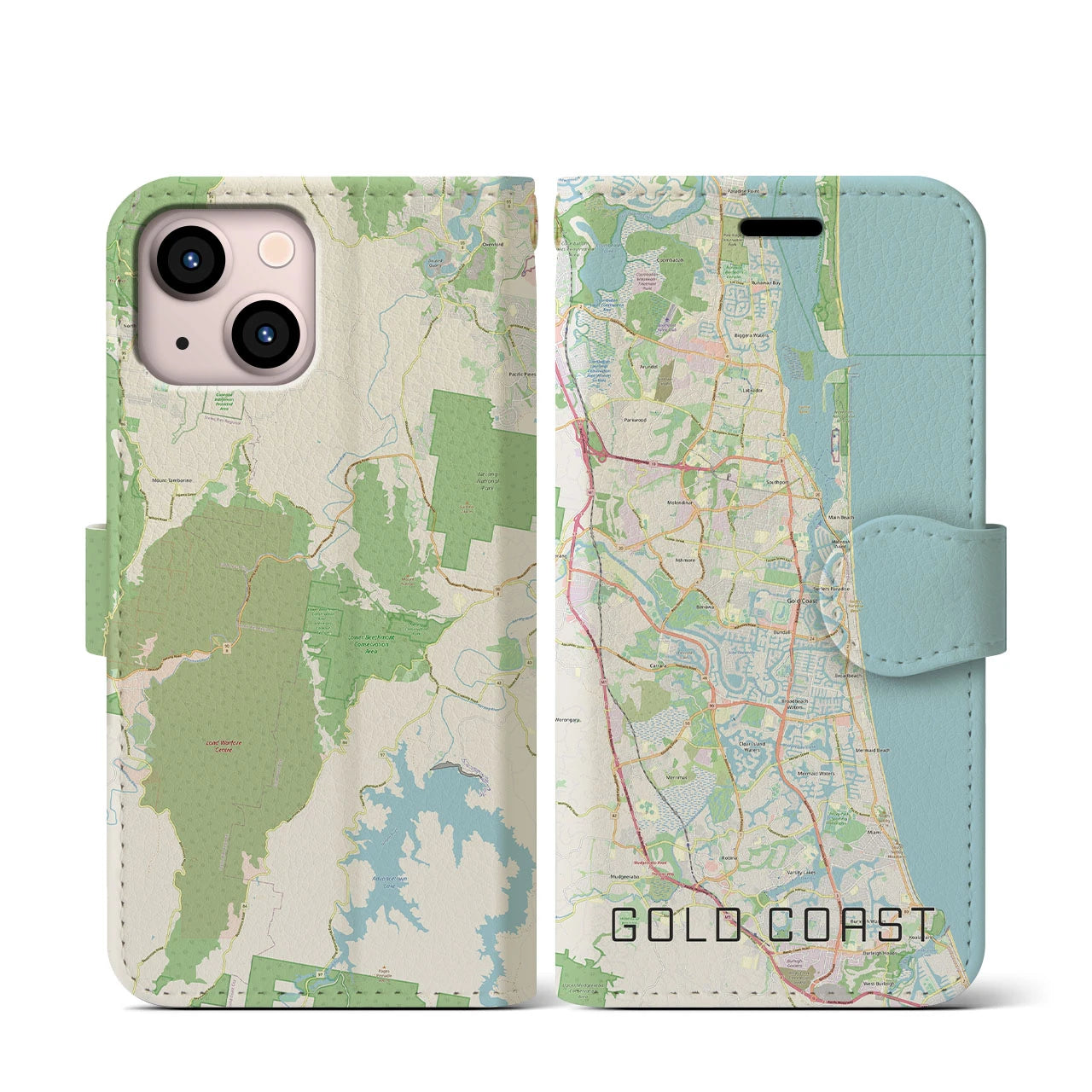 【ゴールドコースト(オーストラリア)】地図柄iPhoneケース(手帳タイプ)ナチュラル・iPhone 13 mini 用