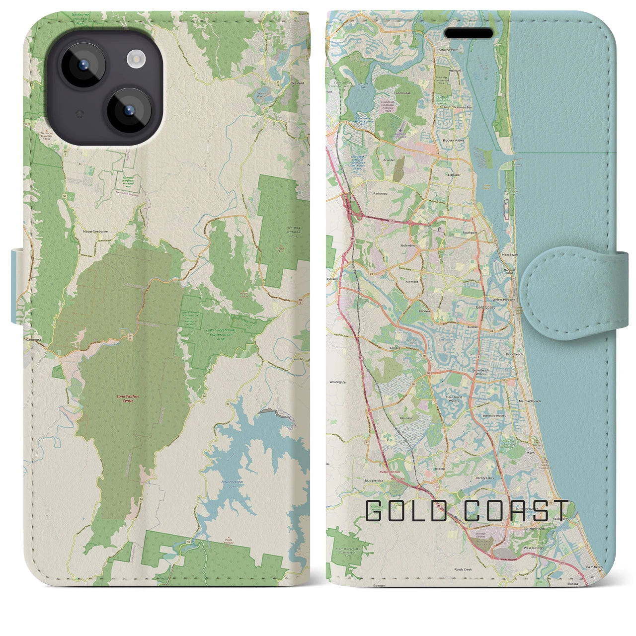 【ゴールドコースト(オーストラリア)】地図柄iPhoneケース(手帳タイプ)ナチュラル・iPhone 14 Plus 用