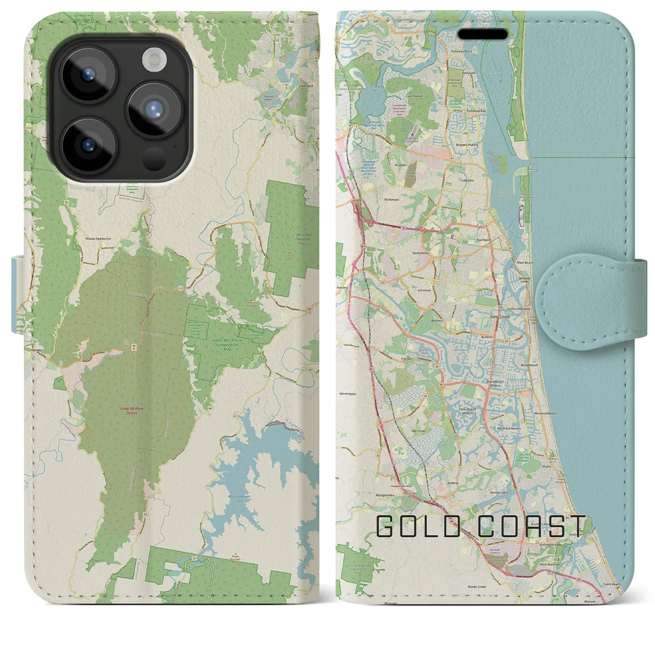 【ゴールドコースト(オーストラリア)】地図柄iPhoneケース(手帳タイプ)ナチュラル・iPhone 15 Pro Max 用