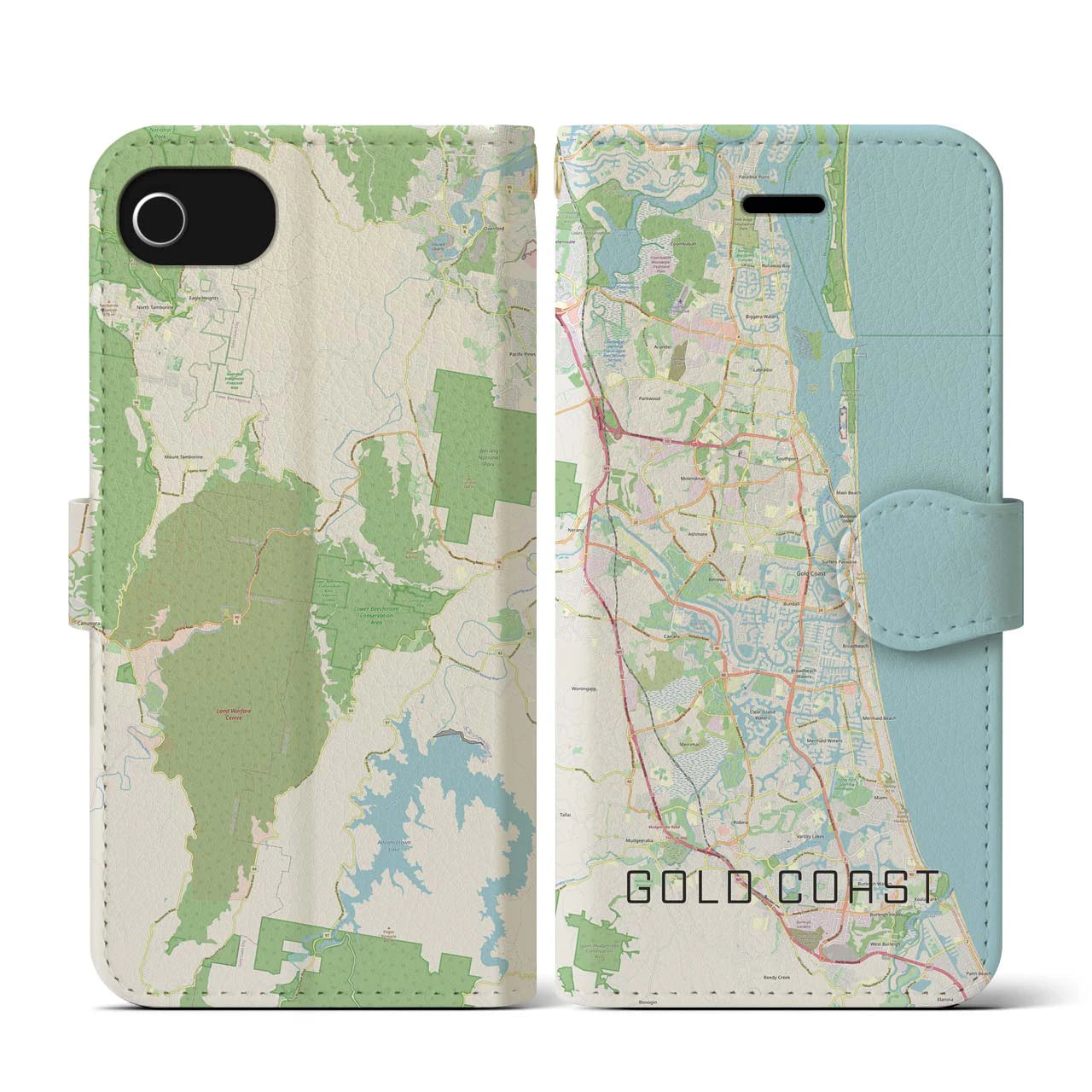 【ゴールドコースト(オーストラリア)】地図柄iPhoneケース(手帳タイプ)ナチュラル・iPhone SE(第3 / 第2世代) / 8 / 7 / 6s / 6 用